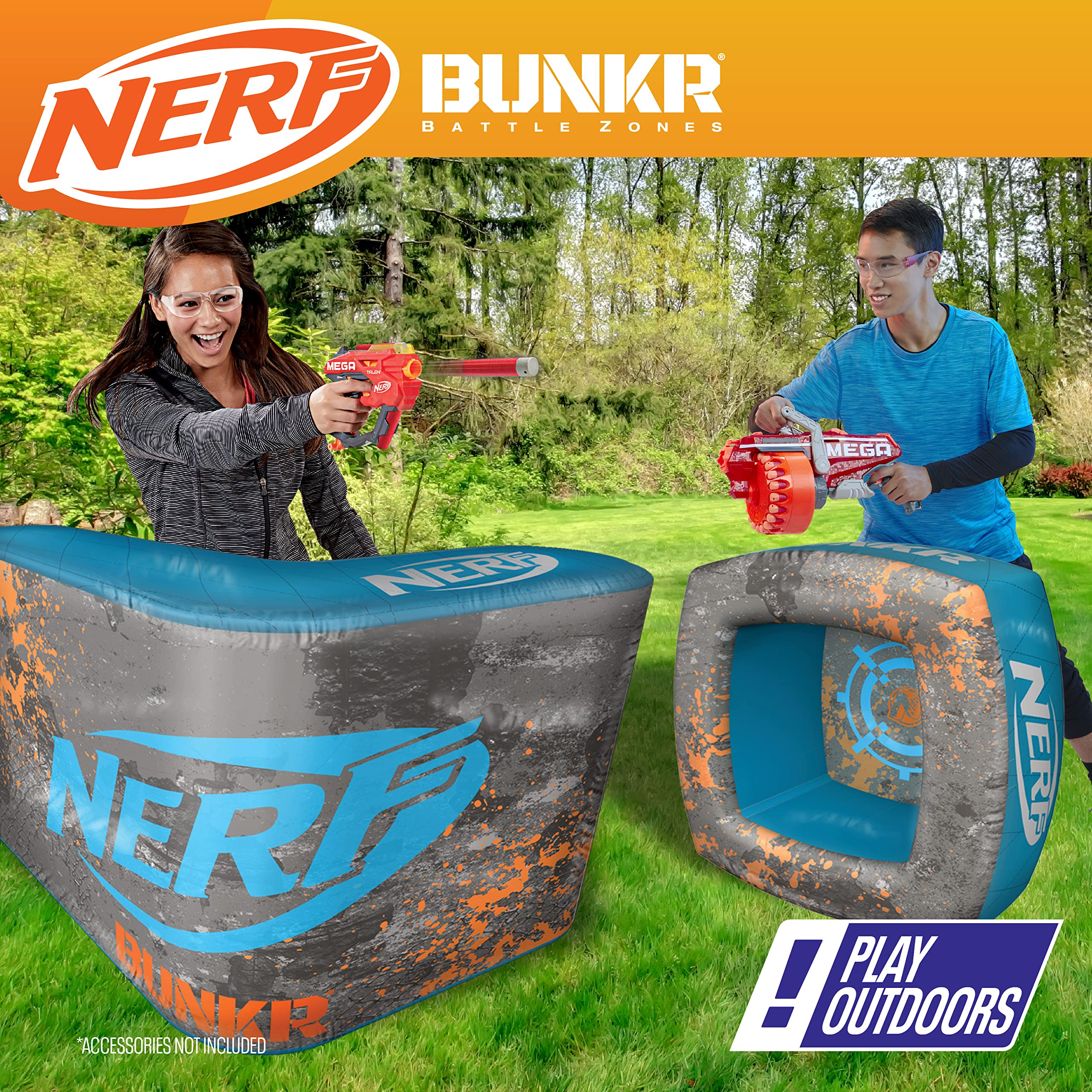NERF BUNKR BattleZone Inflatable Gaming Chair with Footrest - Portable Gamer Seat for Nerf Battles, Blaster Storage & Indoor Play - Perfect for Kids' Bedroom, Game Room & Backyard Fun
