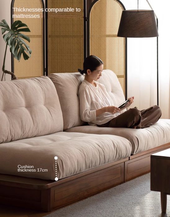 Modern Oak Solid Wood Upholstered Fabric Sofa - Durable & Stylish Living Room Furniture for Home Decor