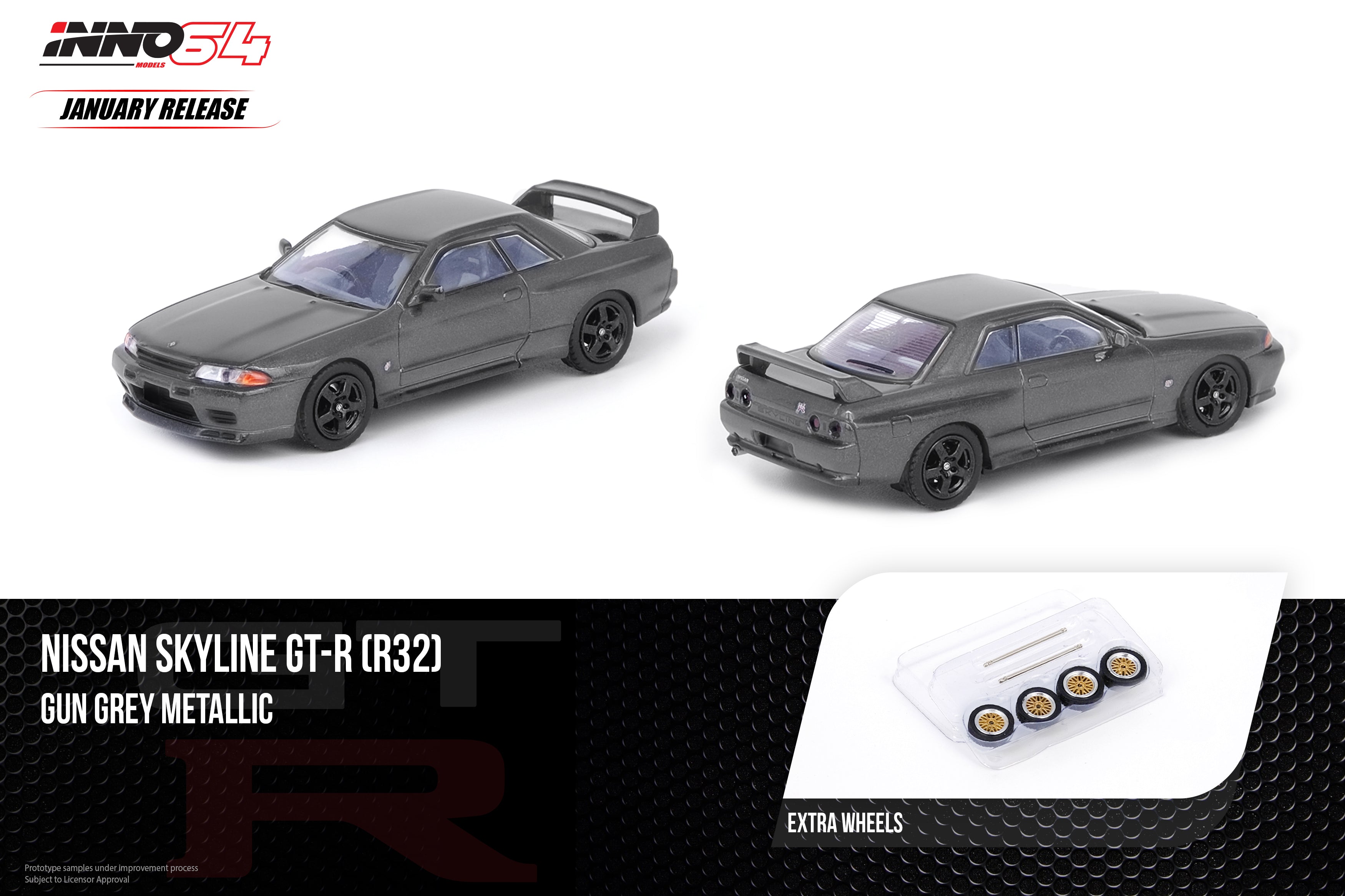 INNO Models 1:64 Scale Diecast Nissan Skyline GTR R32 Car - Gun Grey Metallic Finish | Collectible Miniature Vehicle for Display, Gift, or Racing Enthusiasts