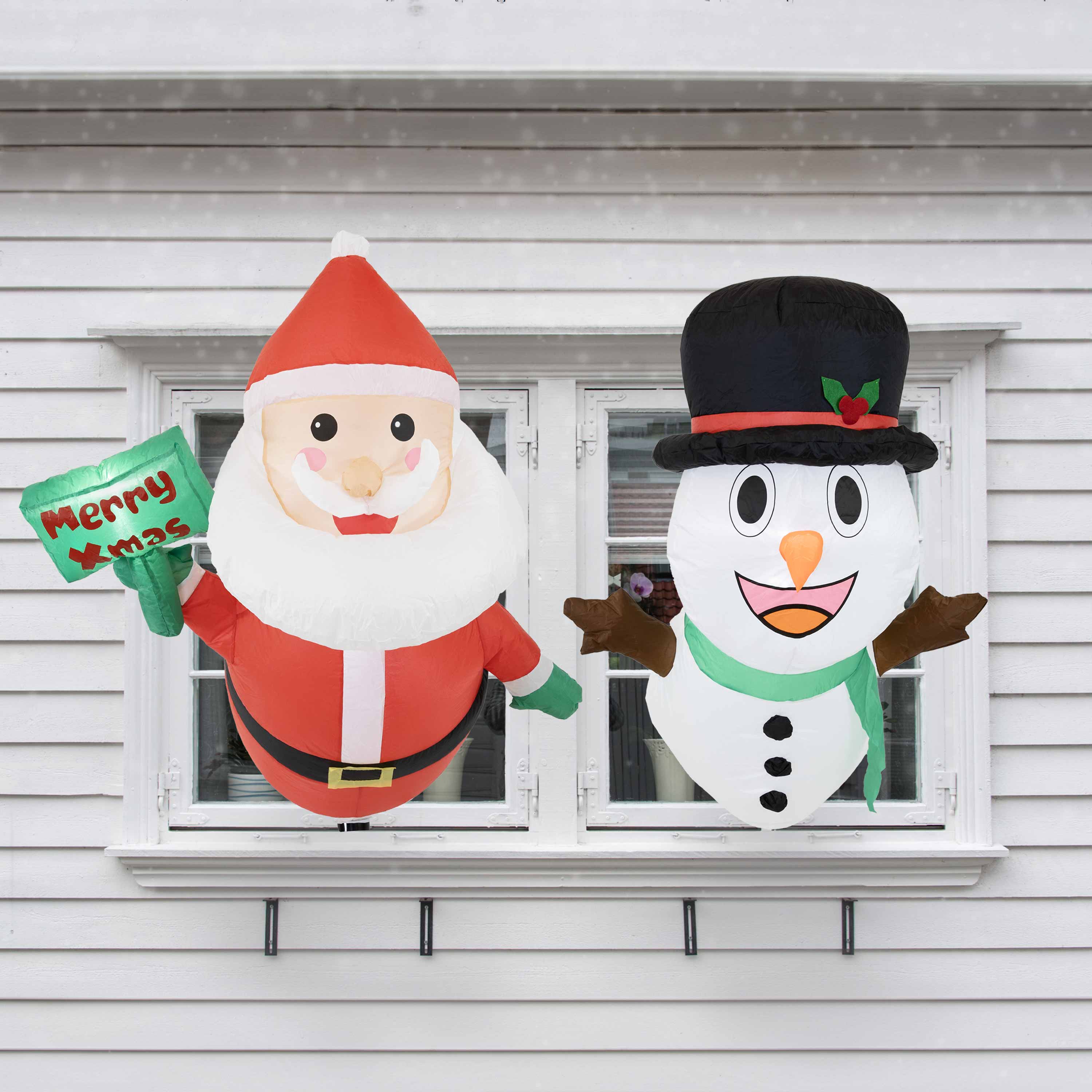 Sunnydaze Santa and Frosty Inflatable Christmas Decorations - Outdoor Holiday Yard Decor for Xmas Party, Home, Garden, and Lawn
