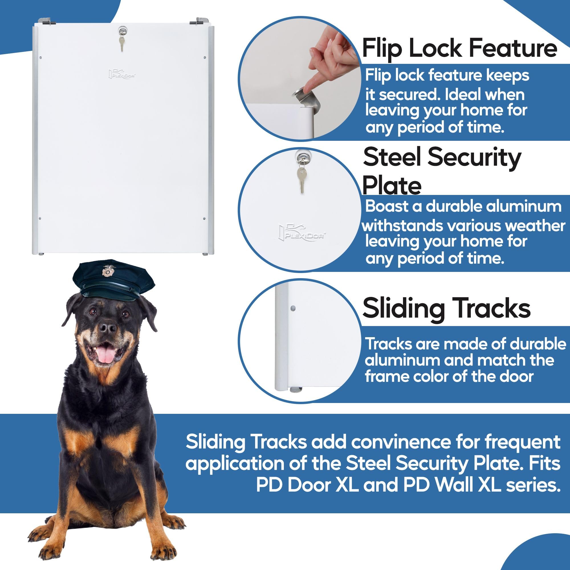PlexiDor Performance Pet Doors Sliding Track with Flip Lock - X-Large Silver Dog Cat Door for Large Breeds | Perfect for Sliding Glass Doors & Patio Access