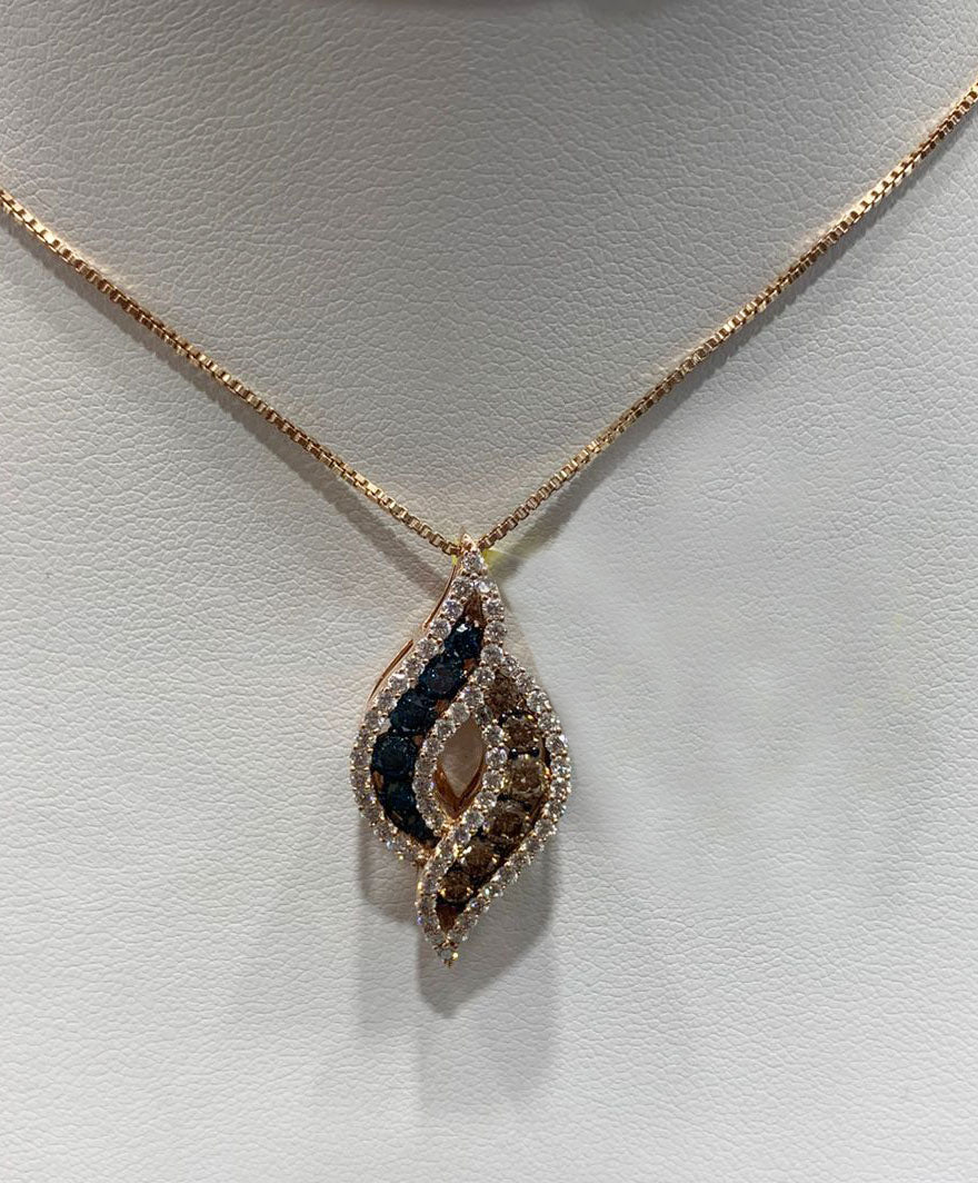 14K Rose Gold Brown, Blue & White Diamond Pendant Necklace for Women - Elegant Jewelry Gift for Anniversary, Birthday & Special Occasions