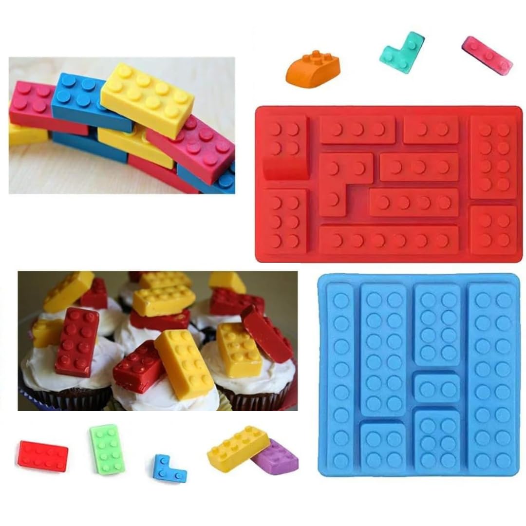 Skytail 2-Pack Lego Brick Silicone Molds for Baking - Chocolate, Candy, Ice Cube, Muffin, Jelly, Gummy, Fondant, Clay & Crayon - Perfect for DIY Cake, Cupcake Decorations & Kids Party Treats