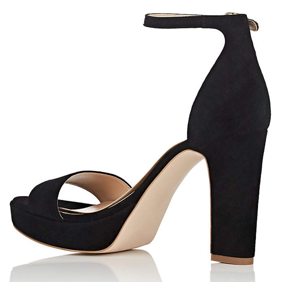 YDN Women's Comfortable High Chunky Heel Ankle Strap Sandals - Open Toe Strappy Platform Shoes with Faux Suede for Summer, Wedding, Party & Dress Occasions