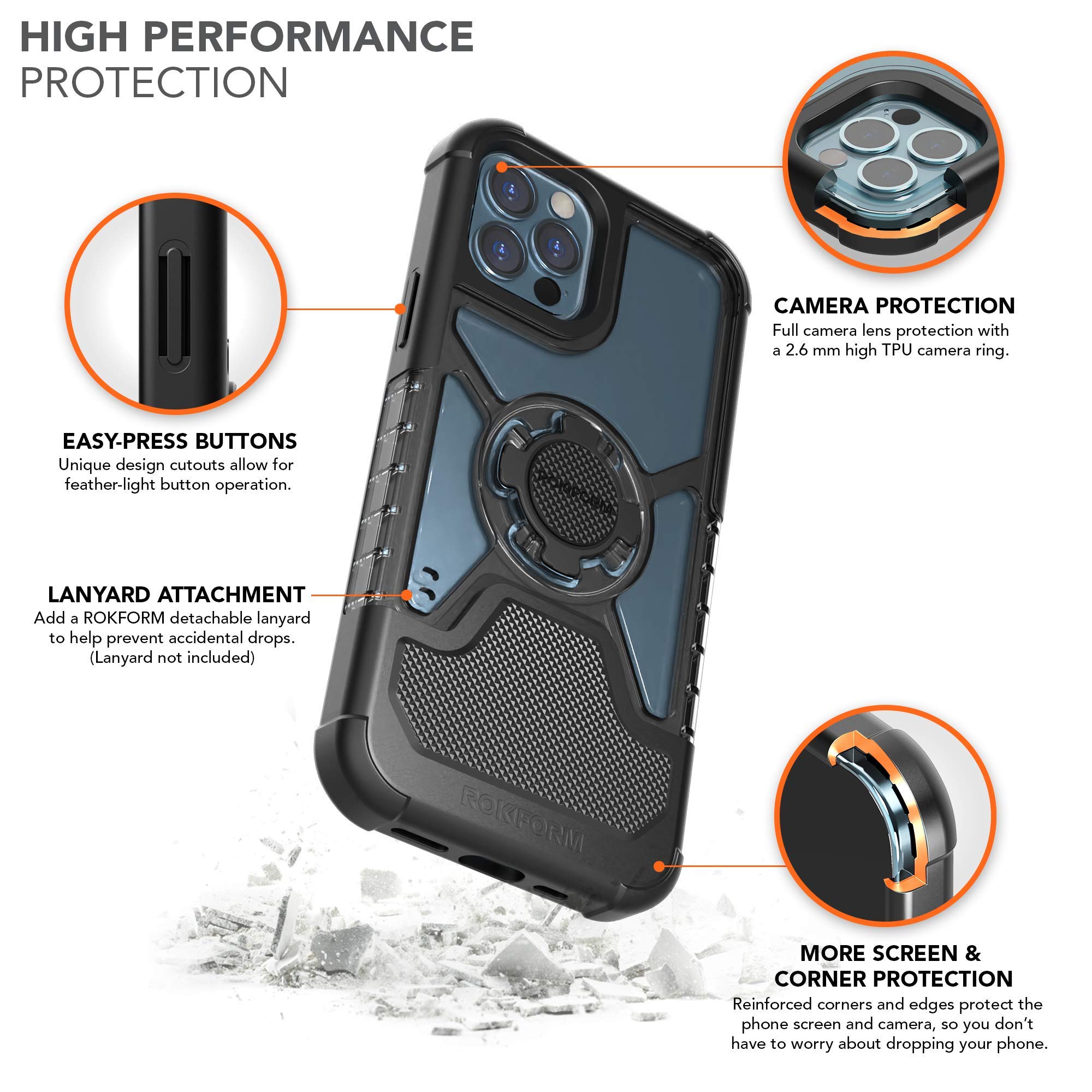 Rokform Crystal Clear Case for iPhone 12 Pro & iPhone 12 with Motorcycle Handlebar Mount - Shockproof Protective Cover for Bike Riding, Commuting & Outdoor Adventures