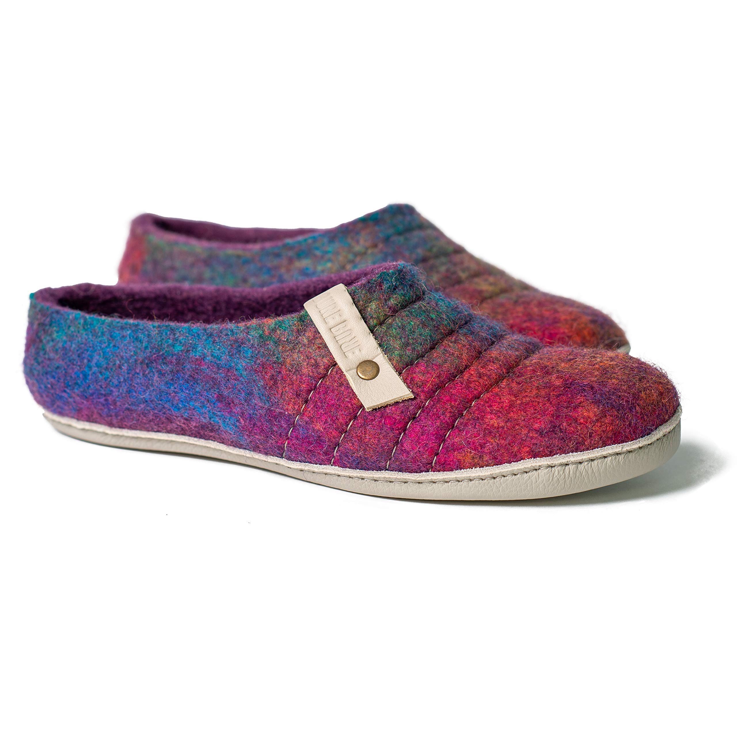 Cozy Felted Wool Women's Slippers - Purple Rainbow Boiled Wool House Shoes for Indoor Comfort | Warm Winter Home Footwear for Relaxing & Lounging