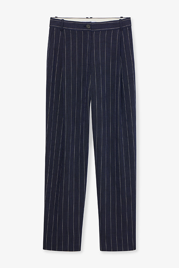 Fitz Pleated Summer Pinstripe Trousers for Men - Navy/Ivory Stripe - Office Wear & Casual Summer Outfits