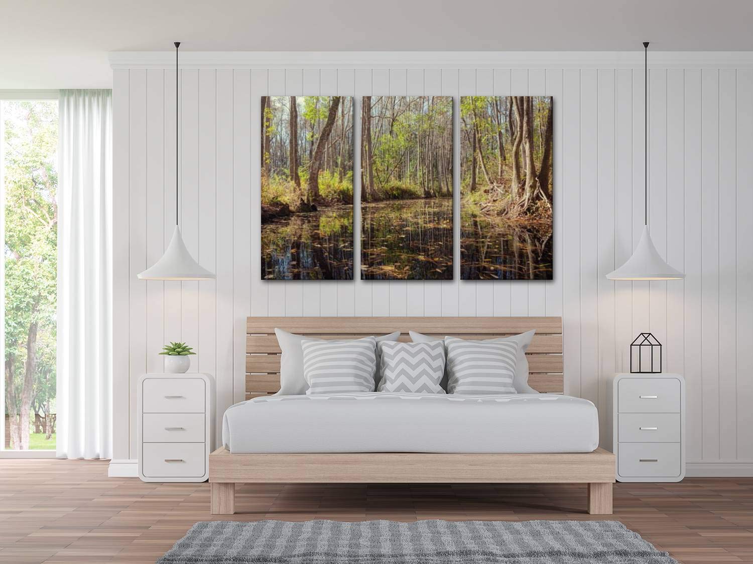 3 Panel Wall Art Modern Canvas Prints - Okefenokee Swamp Landscape Paintings for Living Room & Bedroom Decor - Ready to Hang Home Decoration - Perfect for Housewarming Gifts & Interior Design
