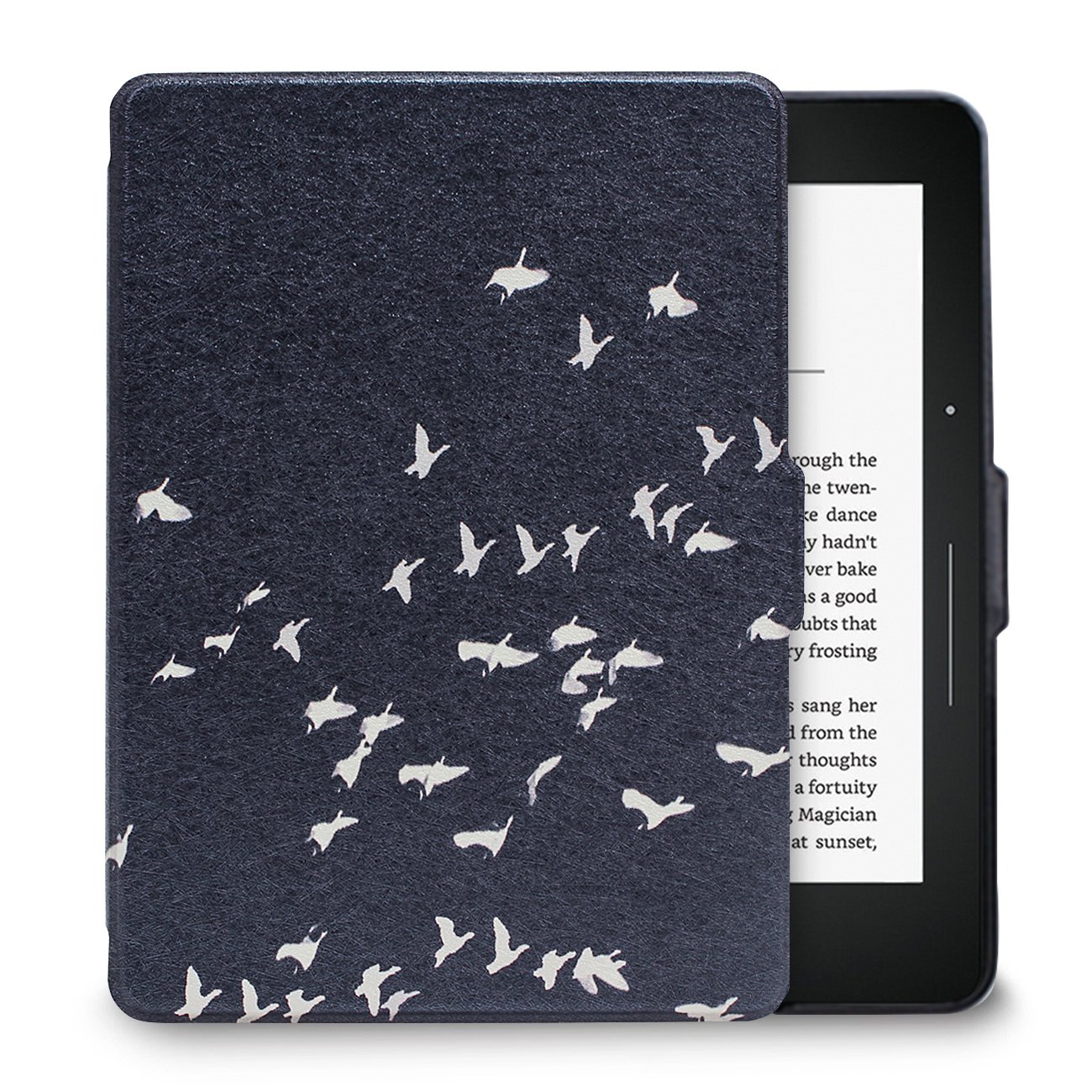 WALNEW Ultra Thin Lightweight PU Leather Protective Case Cover for Amazon Kindle Voyage (2014) - Colorful Painting Design with Auto Sleep/Wake Function - Perfect for Reading, Travel & Daily Use - Bird Pattern