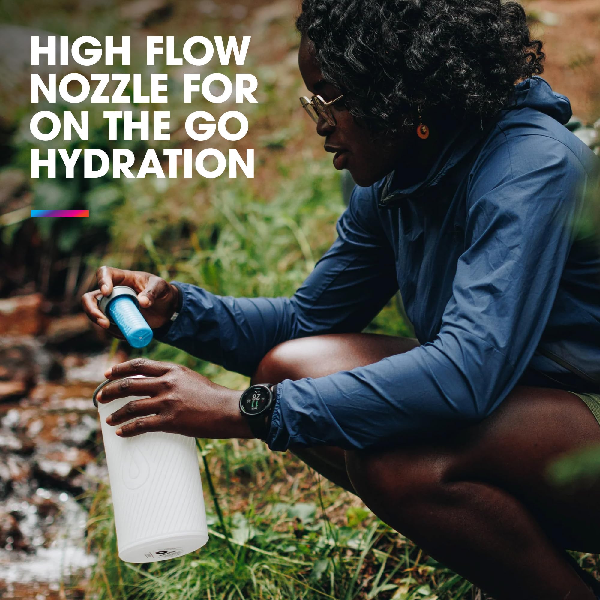 HydraPak Flux+ 1.5L Collapsible Water Bottle with Filter - BPA Free Ultra Light Backpacking Bottle, Leakproof Twist Cap, Clear Design - Perfect for Hiking, Camping and Outdoor Adventures
