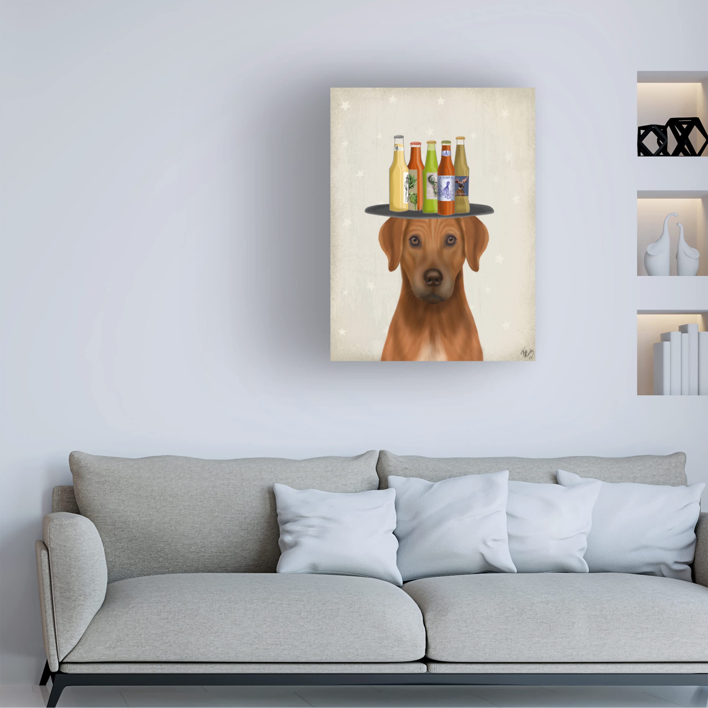 Trademark Fine Art 'Rhodesian Ridgeback Beer Lover' Canvas Print by Fab Funky - Dog Lover Gift, Home Decor for Living Room, Bar or Man Cave
