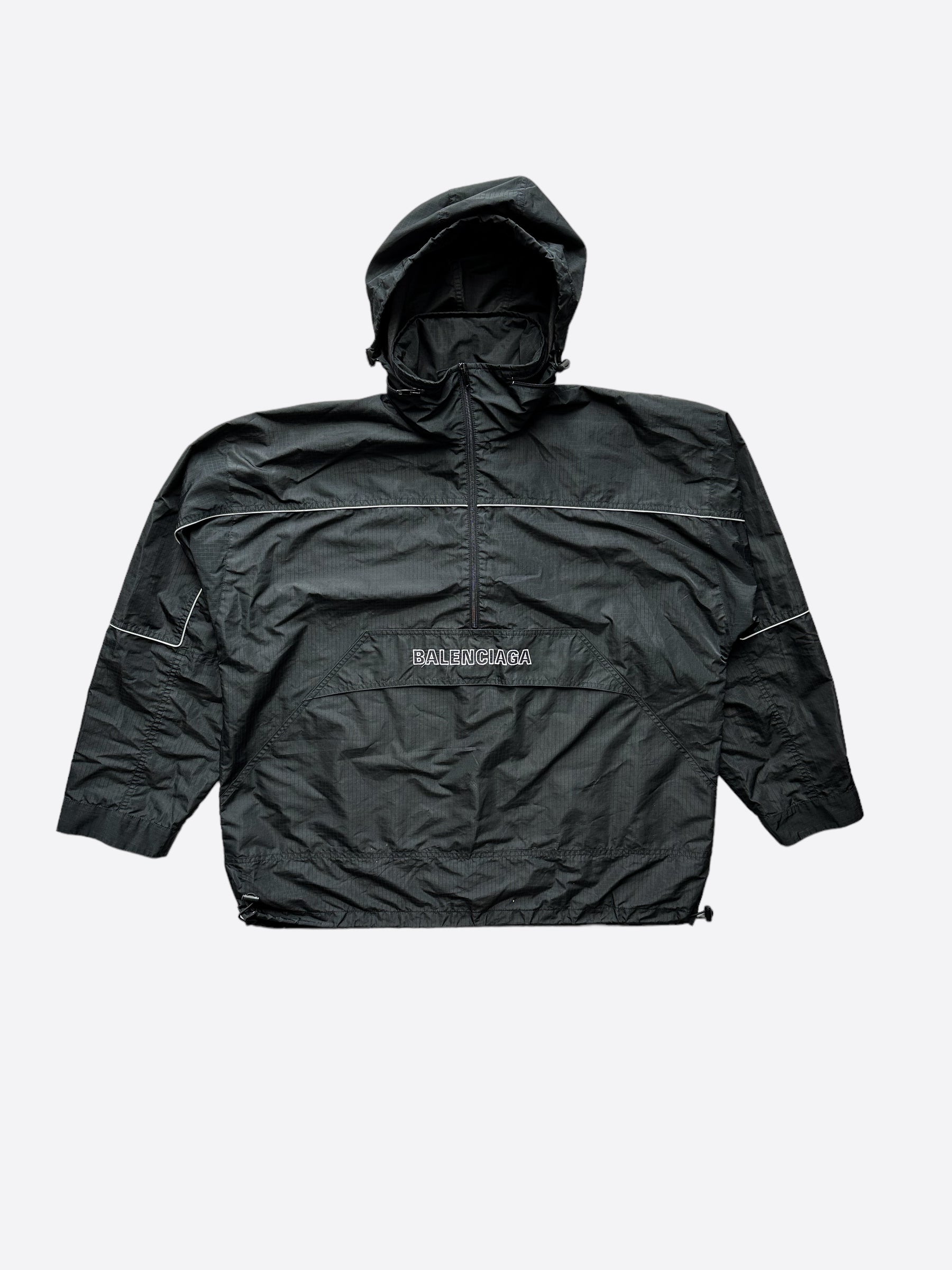 Balenciaga Black Logo Hooded Windbreaker Jacket for Men & Women - Lightweight Waterproof Outdoor Windbreaker for Running, Hiking & Travel