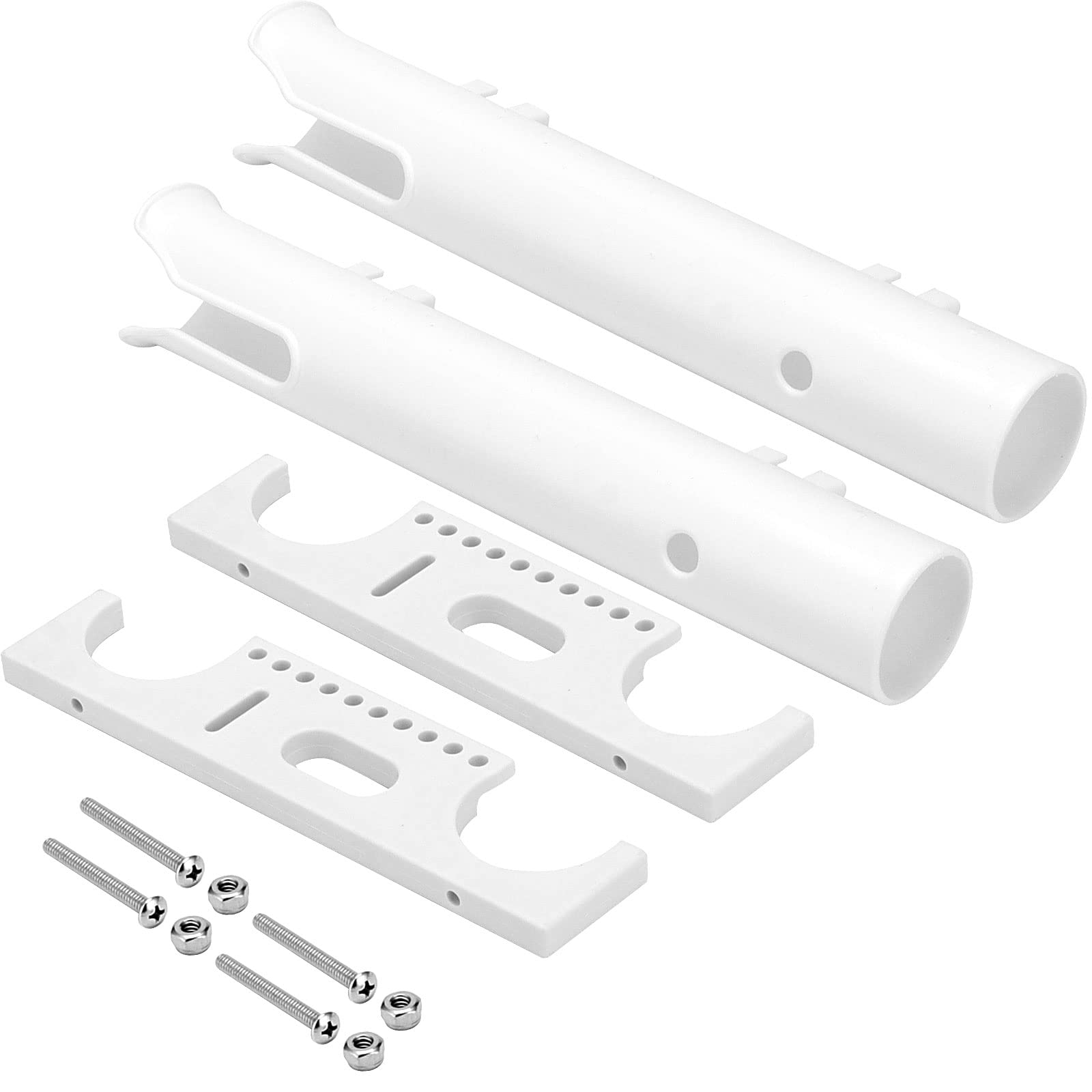 SEUNMUK 2 Pack Plastic Fishing Rod Holder with 2 Tubes, Tool Slots & Mounting Hardware - Boat, Kayak, Garage Storage Organizer for Anglers | Perfect for Marine, RV & Home Fishing Gear Organization