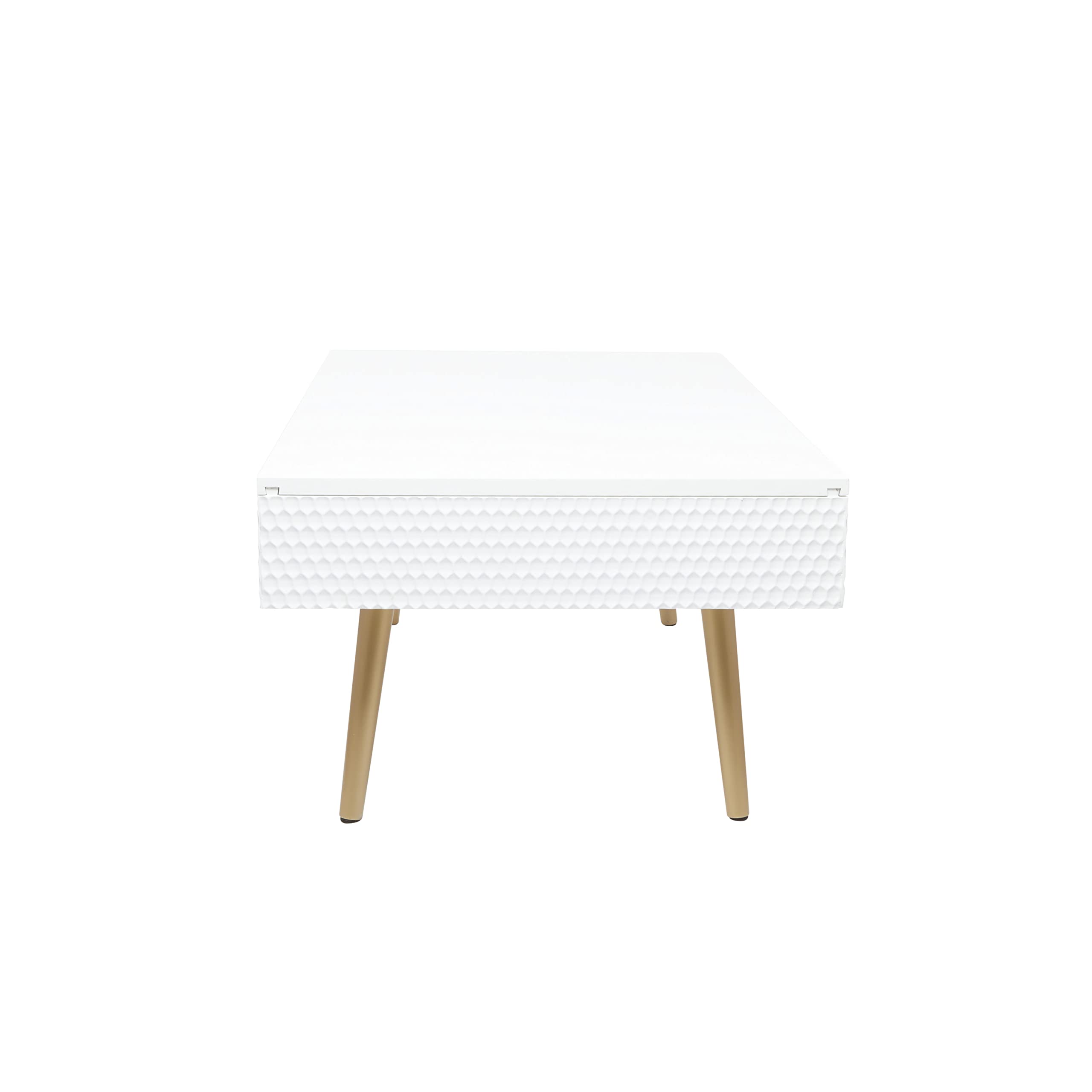 Deco 79 White Wood Coffee Table with Storage & Gold Legs for Living Room
