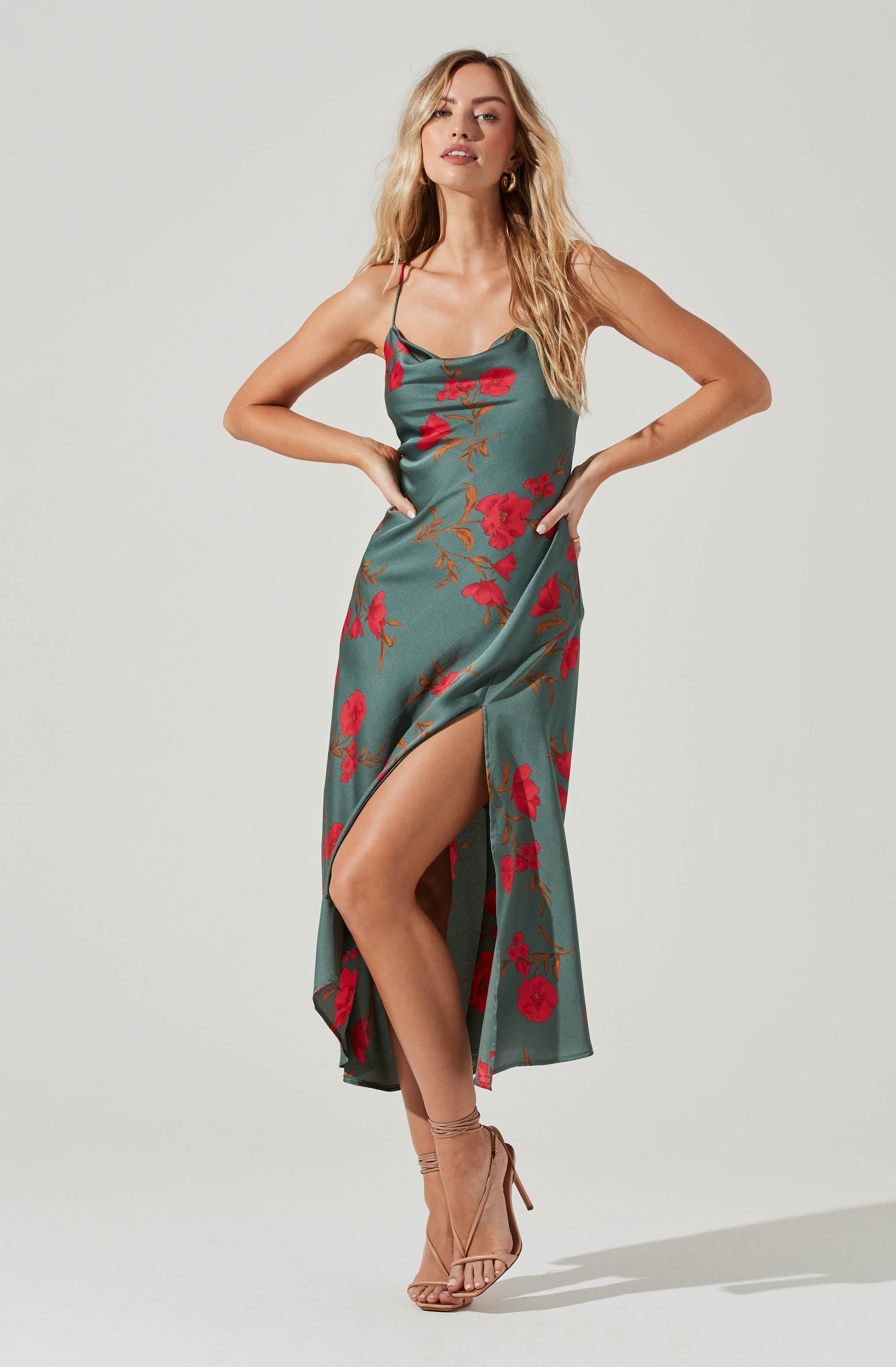 Gaia Floral Midi Dress - Women's Summer Boho Floral Print Dress with Short Sleeves - Perfect for Beach Vacations, Garden Parties & Date Nights