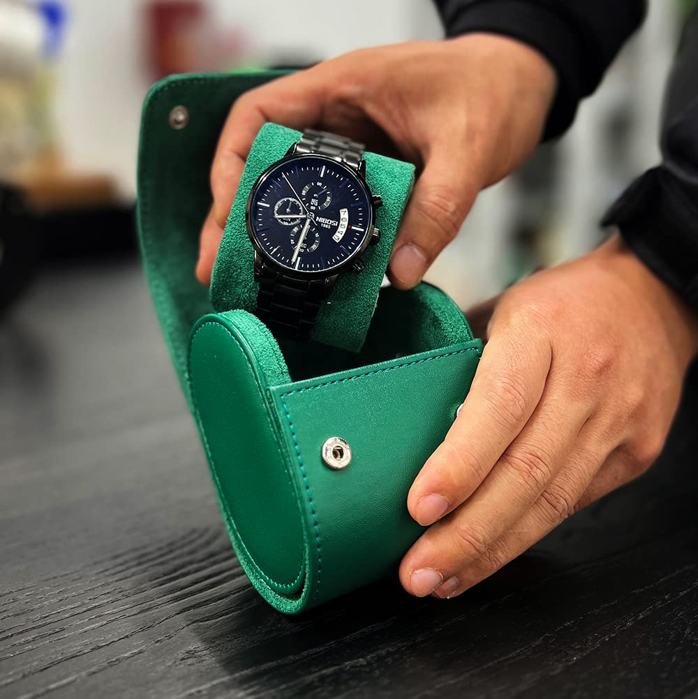 Premium Leather Watch Roll Travel Case for Men & Women - Single Watch Storage Organizer & Display Box - Perfect for Travel, Business Trips & Watch Collection Organization