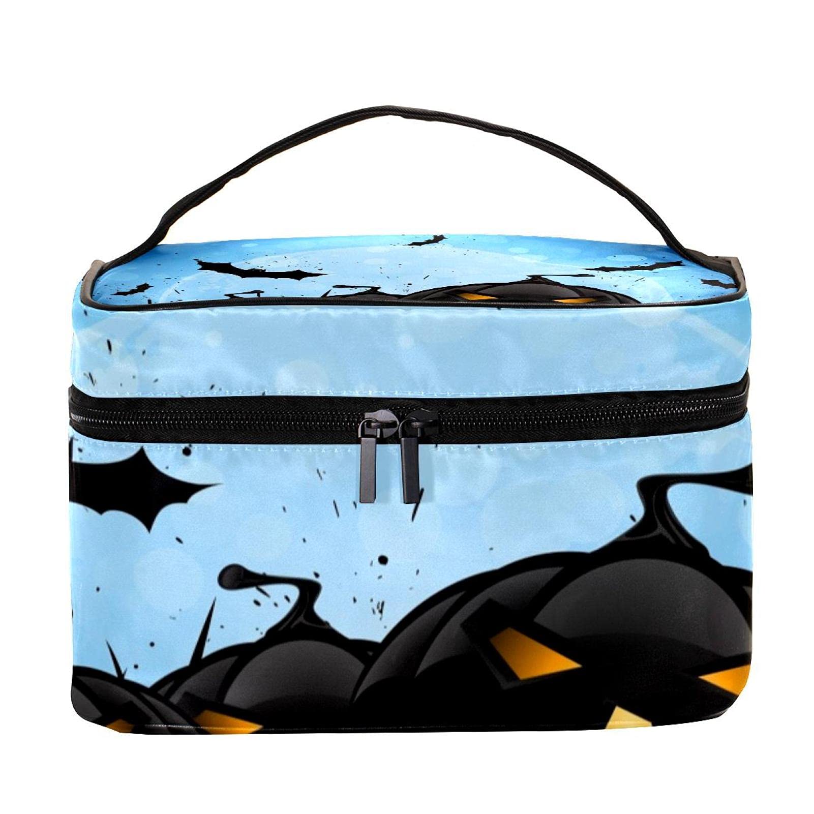 Halloween Pumpkin Bat Pattern Travel Makeup Bag - Large Cosmetic Organizer with Zipper for Women & Girls | Perfect for Halloween Parties, Travel Toiletries & Daily Makeup Storage