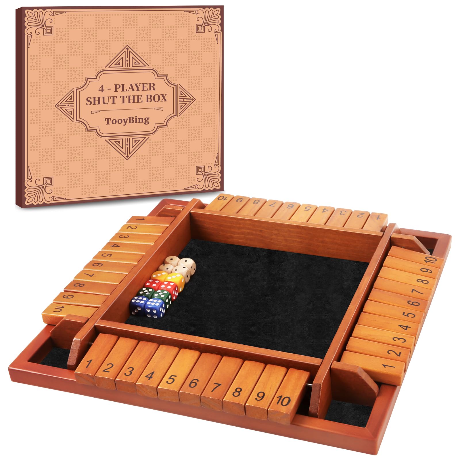Upgraded 1-4 Players Shut The Box Dice Game - Wooden Board Tabletop Math Game for Kids & Adults with 12 Dice | Classic Family Game for Pubs, Classrooms & Parties | Perfect Christmas Birthday Gift for Board Game Lovers | Fun for Family Game Nights & Math Learning Activities