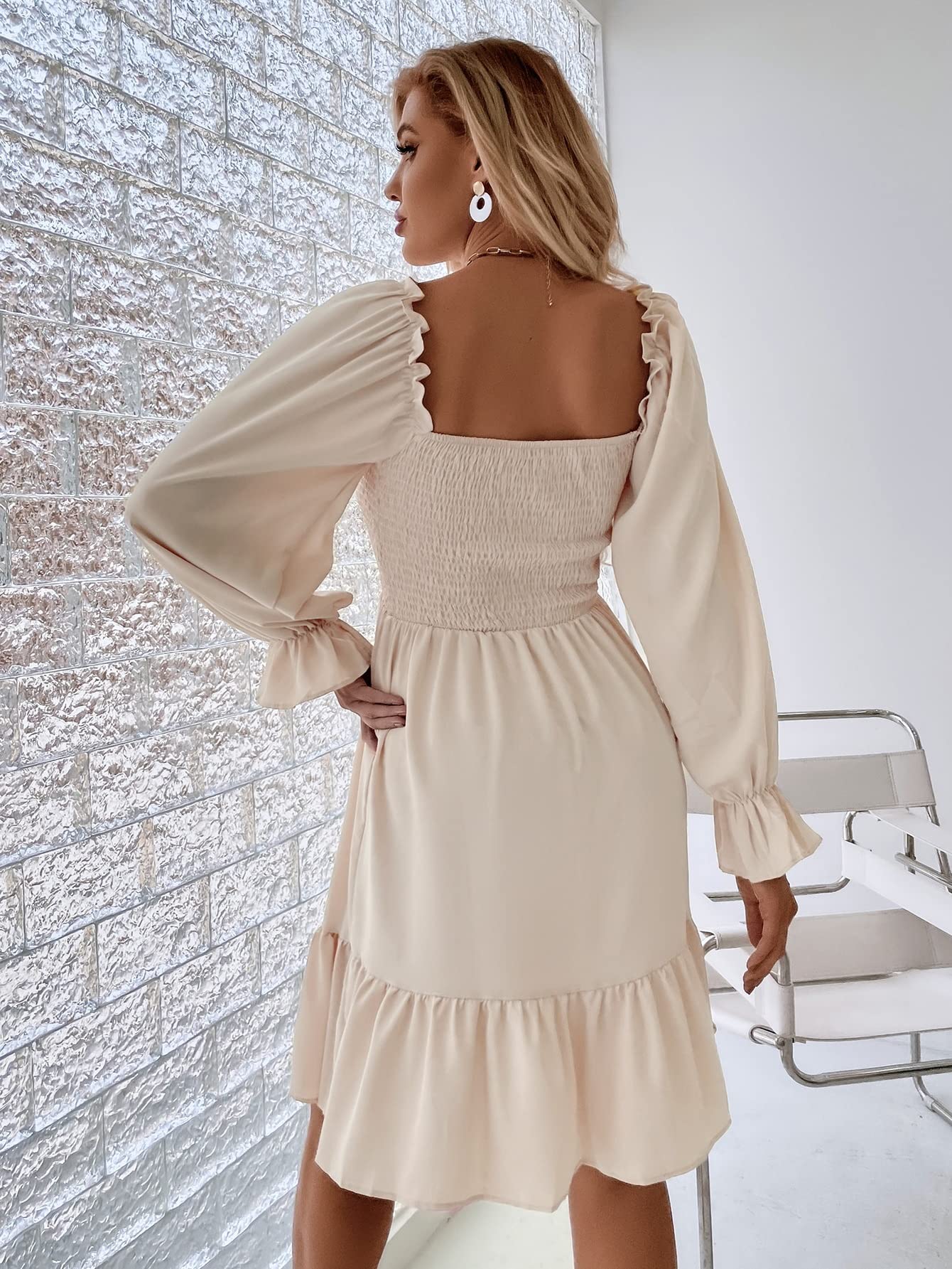 2022 Women's Summer Short Dress - Shirred Bodice, Flounce Sleeve & Ruffle Hem Cute Mini Dress for Party, Beach, Date Night and Casual Outings