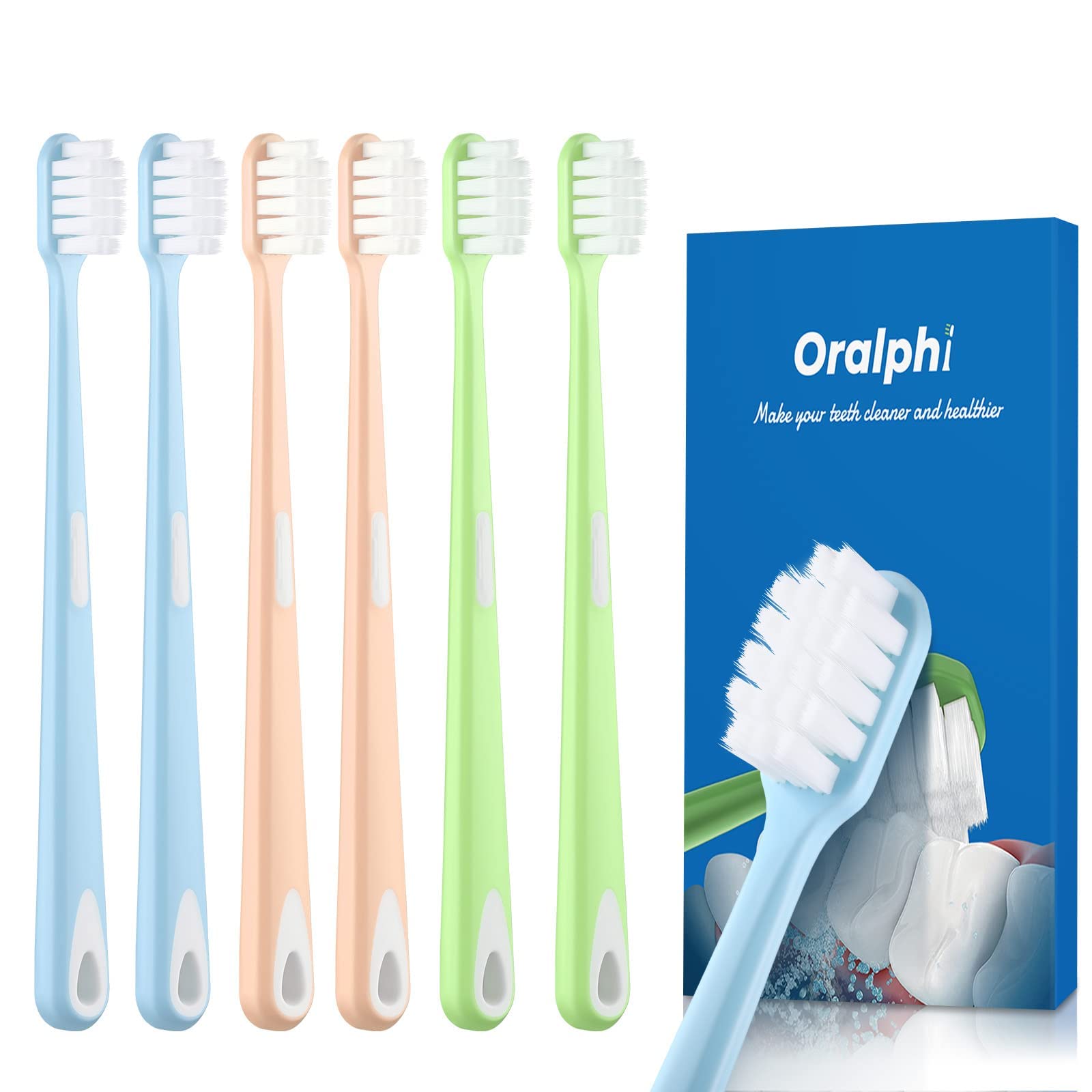 Oralphi Feather Soft Toothbrush - 10000 Ultra Soft Micro Bristles for Gentle Teeth Cleaning & Gum Care - Whitening Toothbrush for Sensitive Teeth - Compact Head Soft Bristle Toothbrushes for Adults (6 Pack) - Perfect for Travel, Daily Oral Care & Sensitive Gum Protection