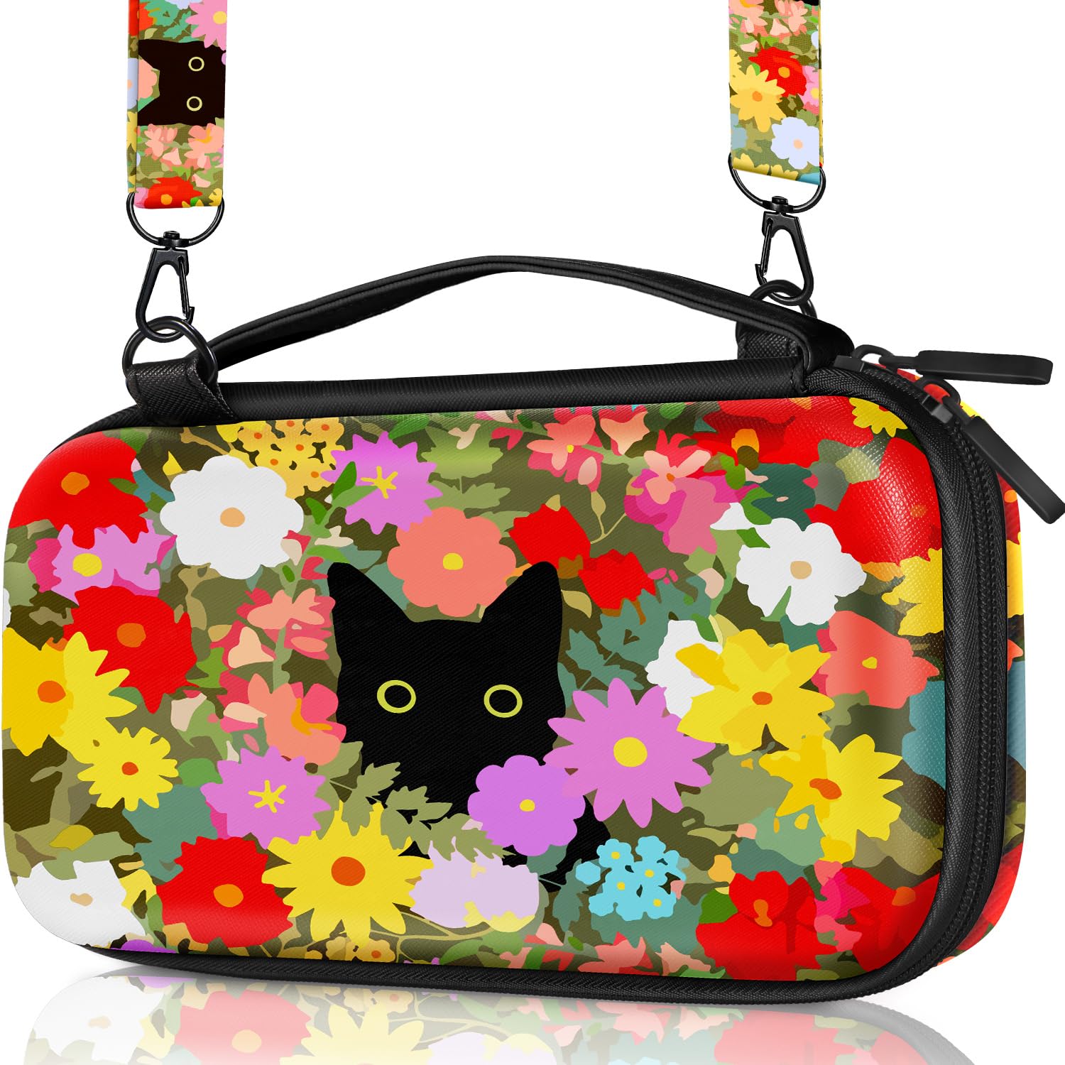 Nintendo Switch Lite Carrying Case - Hard Shell Protective Cover with Cute Black Cat & Flowers Design for Girls & Boys - Travel Storage Pouch Bag for Nintendo Switch Lite 2019 - Perfect for Gaming On-The-Go & Travel Protection