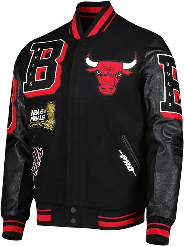 Vintage Chicago Baseball Letterman Jacket for Men - Black Wool & Leather Bull Jacket - Perfect for Casual Wear, Sports Events & Retro Fashion