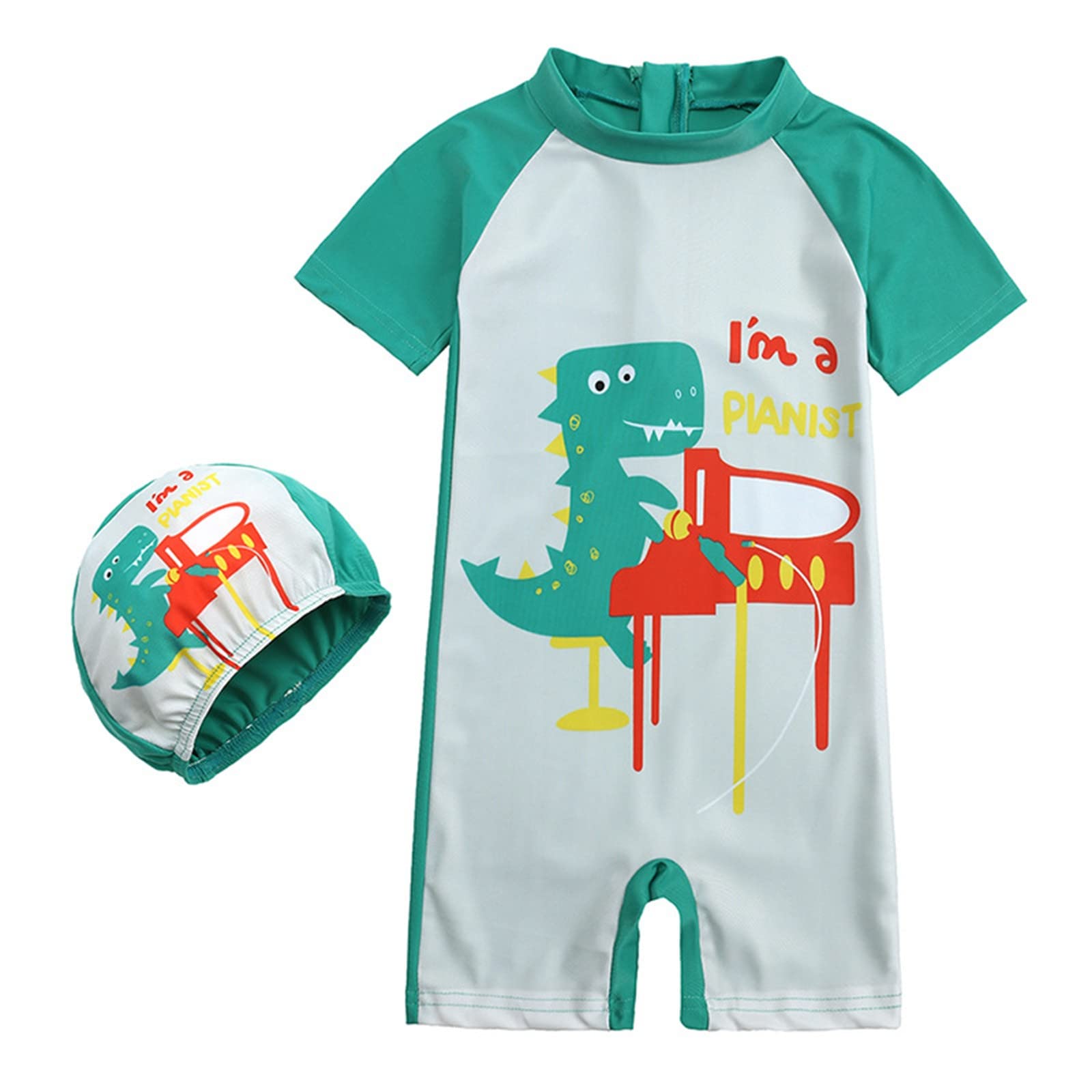 Synia Toddler Kids Swimsuit 1-Piece Zipper Bathing Suit with Hat - UV Protection Swimwear for Boys & Girls (Size 5) - Perfect for Pool, Beach & Summer Water Activities