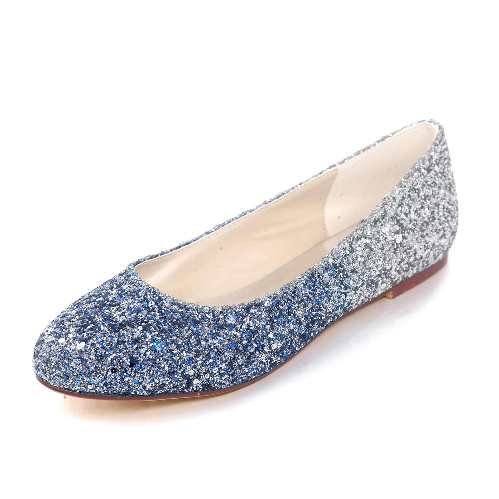 PALHERU Women's Wedding Shoes – Closed Toe Sequined Bridal Flats, Comfortable Low Heel Bridesmaid Shoes for Evening Parties & Special Occasions
