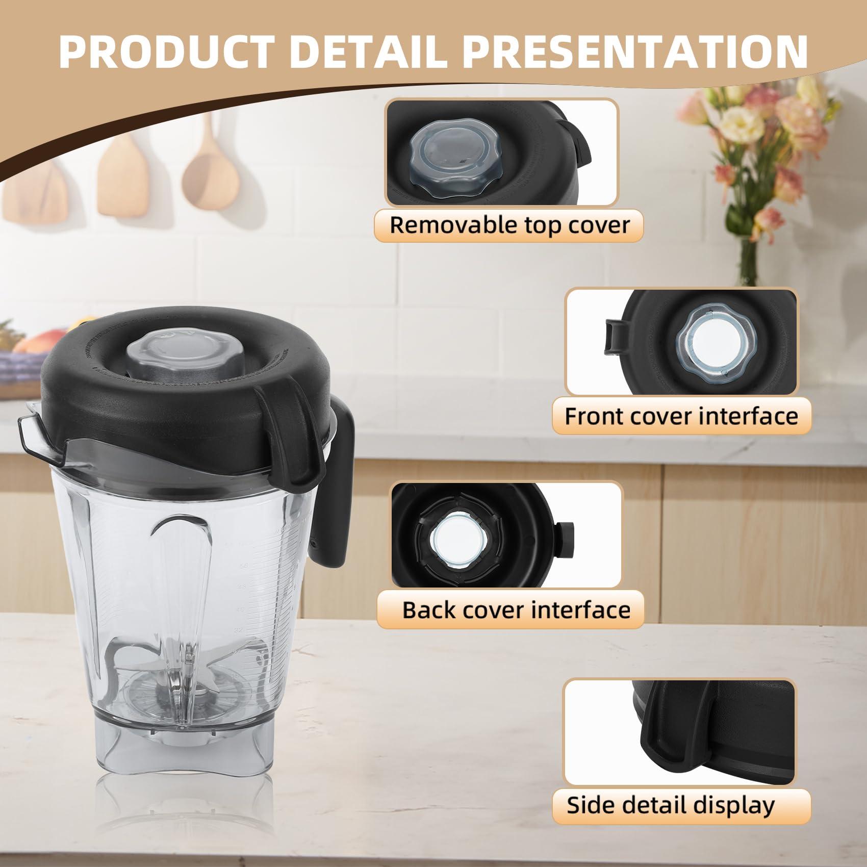 Vitamix Blender Lid Replacement - 64oz Low Profile Pitcher Container Cover - 2-Piece Replacement Parts for Vitamix Blender Cups - Perfect for Smoothies, Soups & Food Prep
