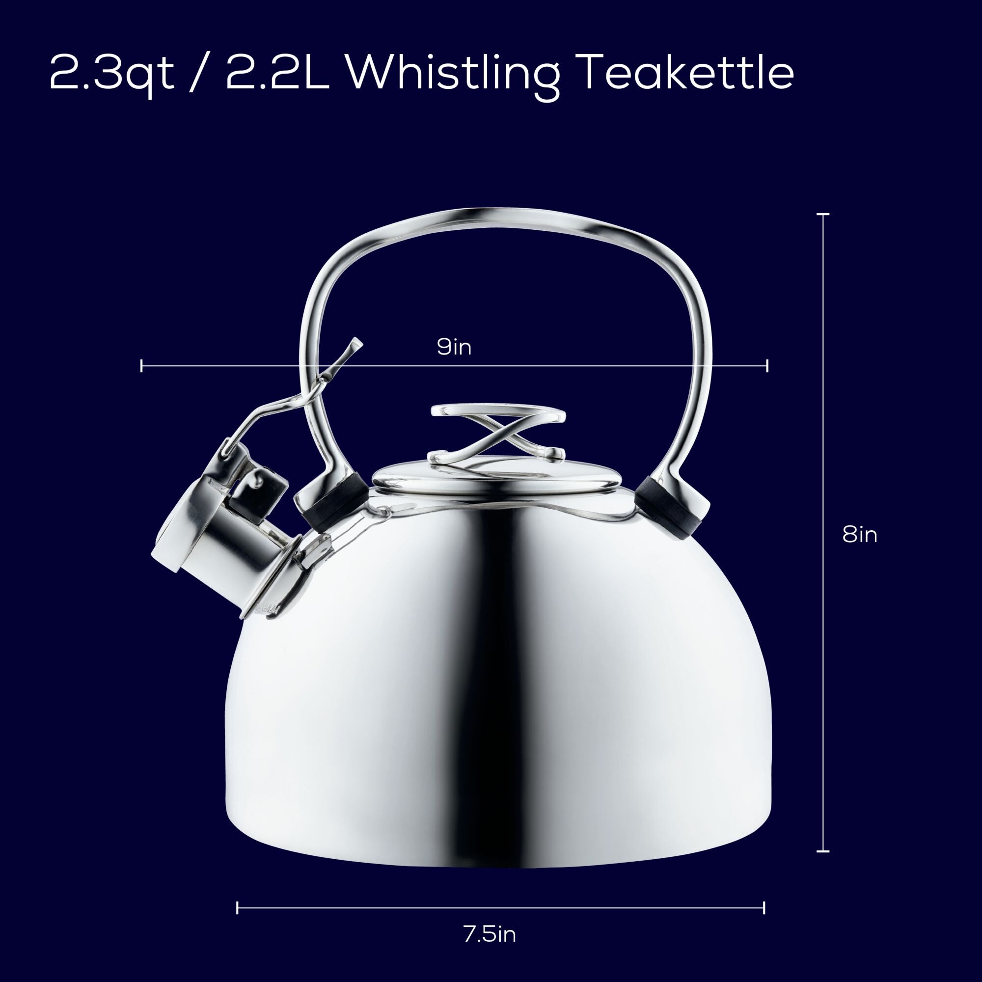 2.3 Quart Stainless Steel Whistling Tea Kettle with Flip-Up Spout - Perfect for Stovetop Brewing, Camping & Home Kitchen Use