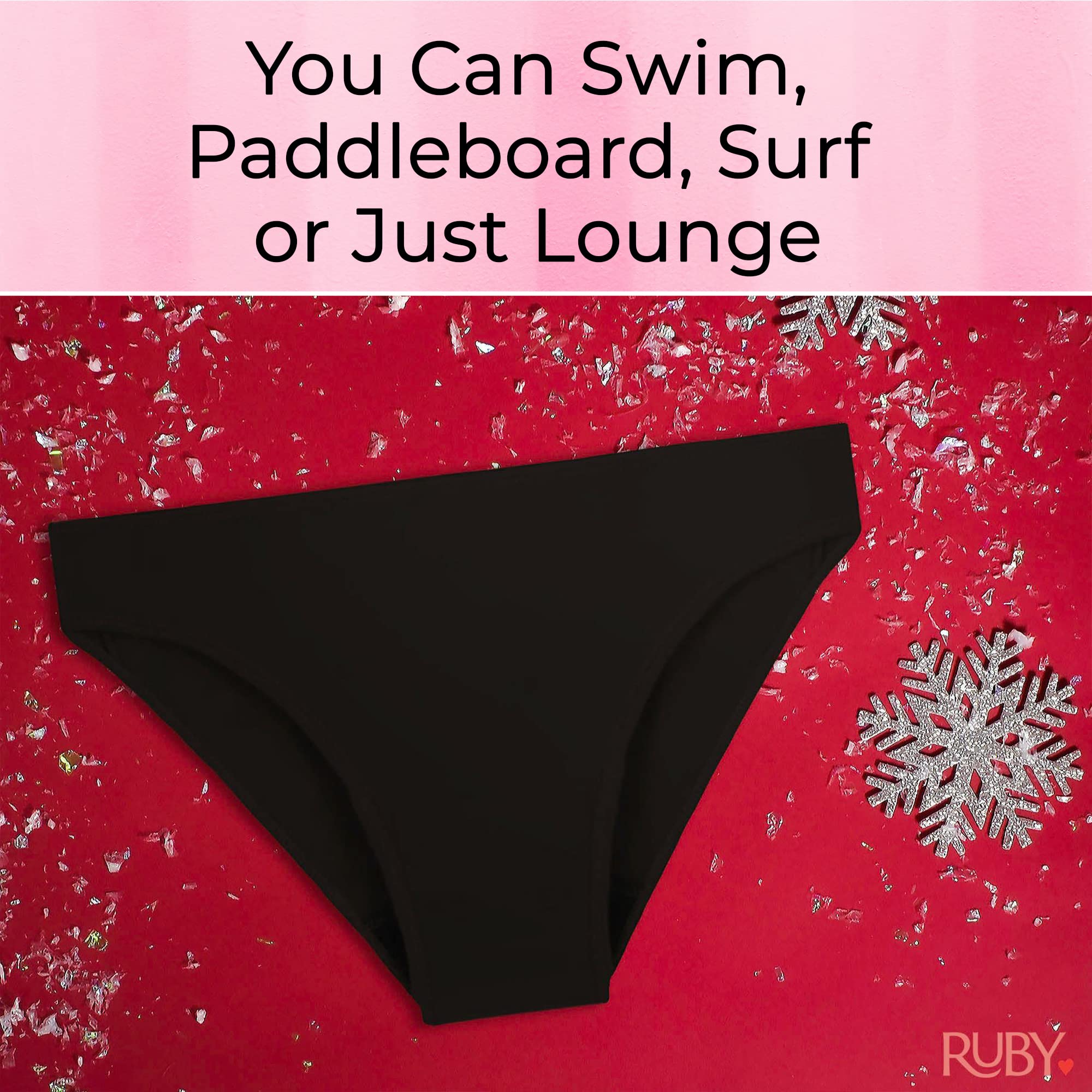 Ruby Love Leak Proof Period Swim Bottoms - Classic Black Sea Swimwear with Cotton Liner for Women & Teens - Comfortable Swimsuits for Beach, Pool & Water Activities