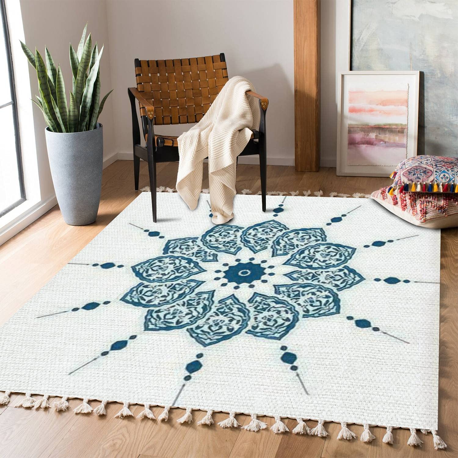 Boho Rug - Traditional Antique Ottoman Turkish Tile Design Area Carpet for Living Room, Bedroom, Hallway | Indoor/Outdoor Use for Patio, Home Decor | Minimalist Style Runner Rug Mat Pad
