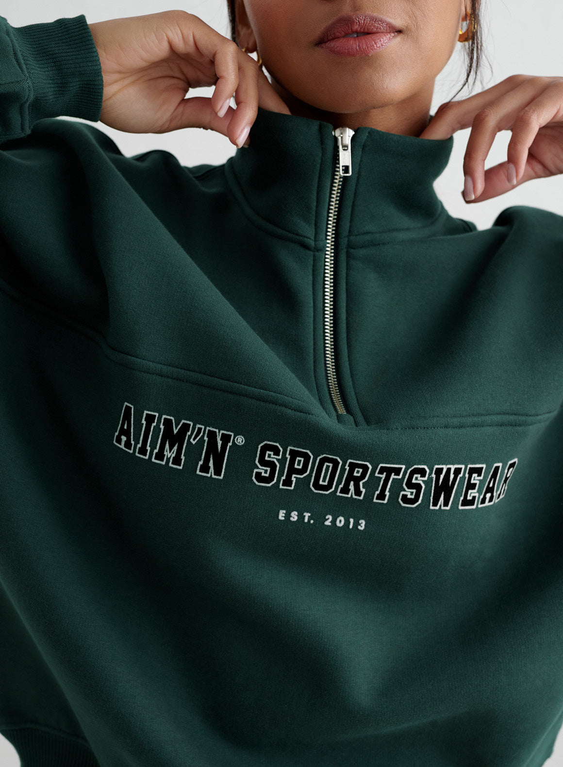 Deep Emerald Varsity Sweater Half Zip Pullover - Stylish & Comfortable Unisex College Sweatshirt for Casual Wear, Campus Outfits & Fall Fashion