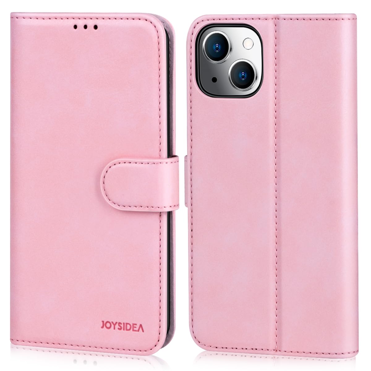 Premium Genuine Leather iPhone 13 Case with Card Holder & Magnetic Wallet - 6.1 Inch Shockproof Protective Cover with Stand (Pink) - Perfect for Business Professionals & Everyday Use