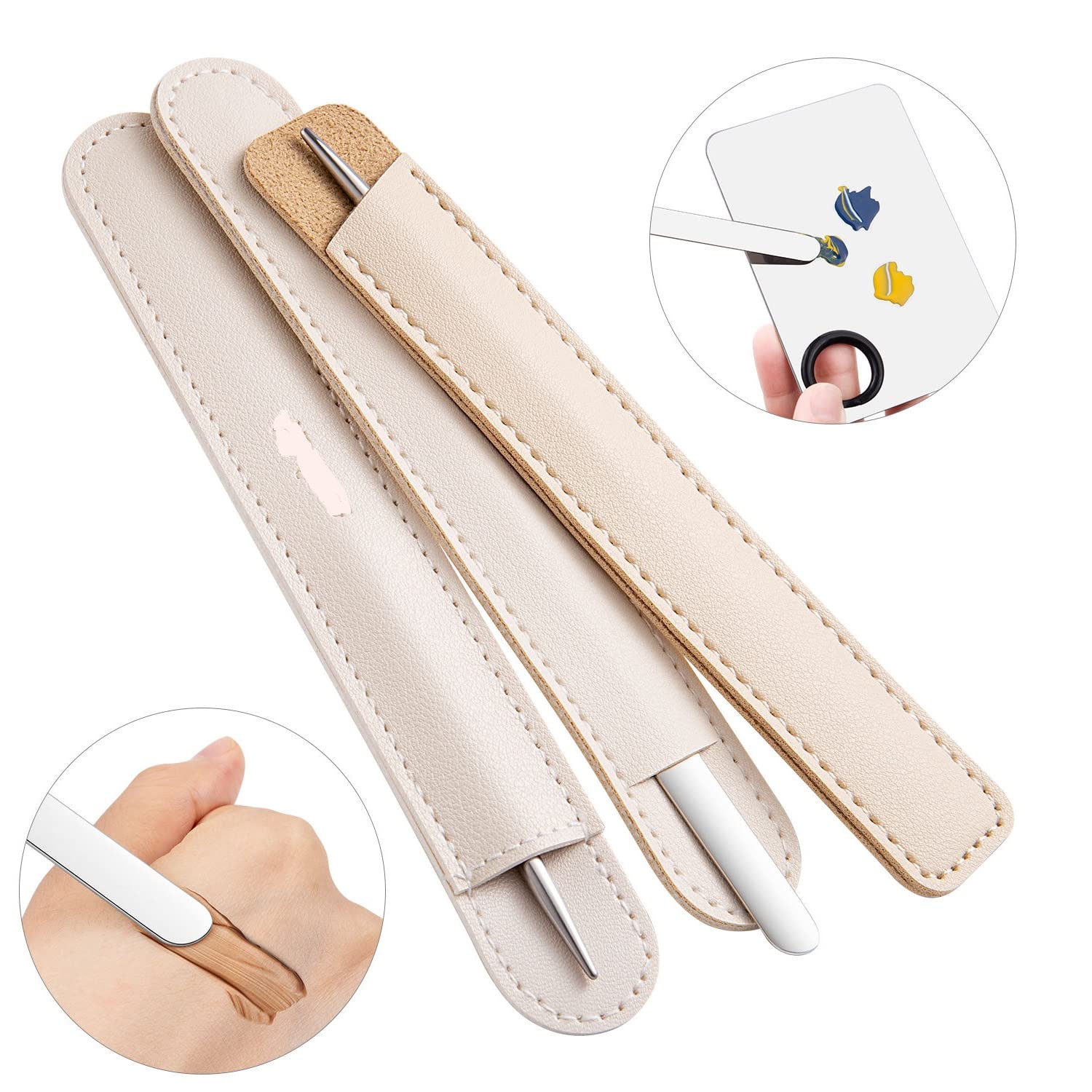 Premium Stainless Steel Makeup Spatula Set - Korean Style Cosmetic Tool with Palette for Foundation, Cream & Skincare Application - Perfect for Professional Artists & Home Beauty Routines
