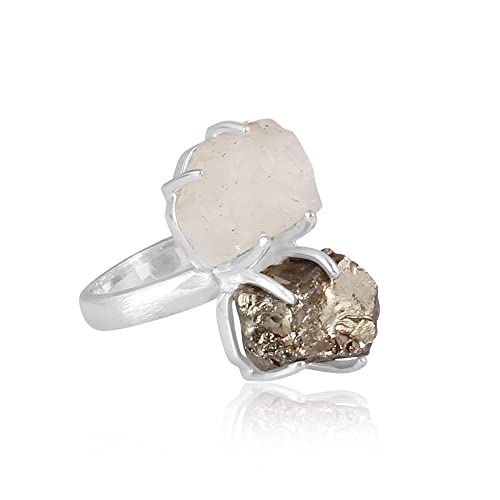 Natural Raw Libyan Desert Glass & Pyrite Ring - Unique Birthday Gift for Mom, Mother's Day Present from Daughter - Healing Crystal Jewelry for Women - Perfect for Meditation, Energy Work & Spiritual Gifts (6)