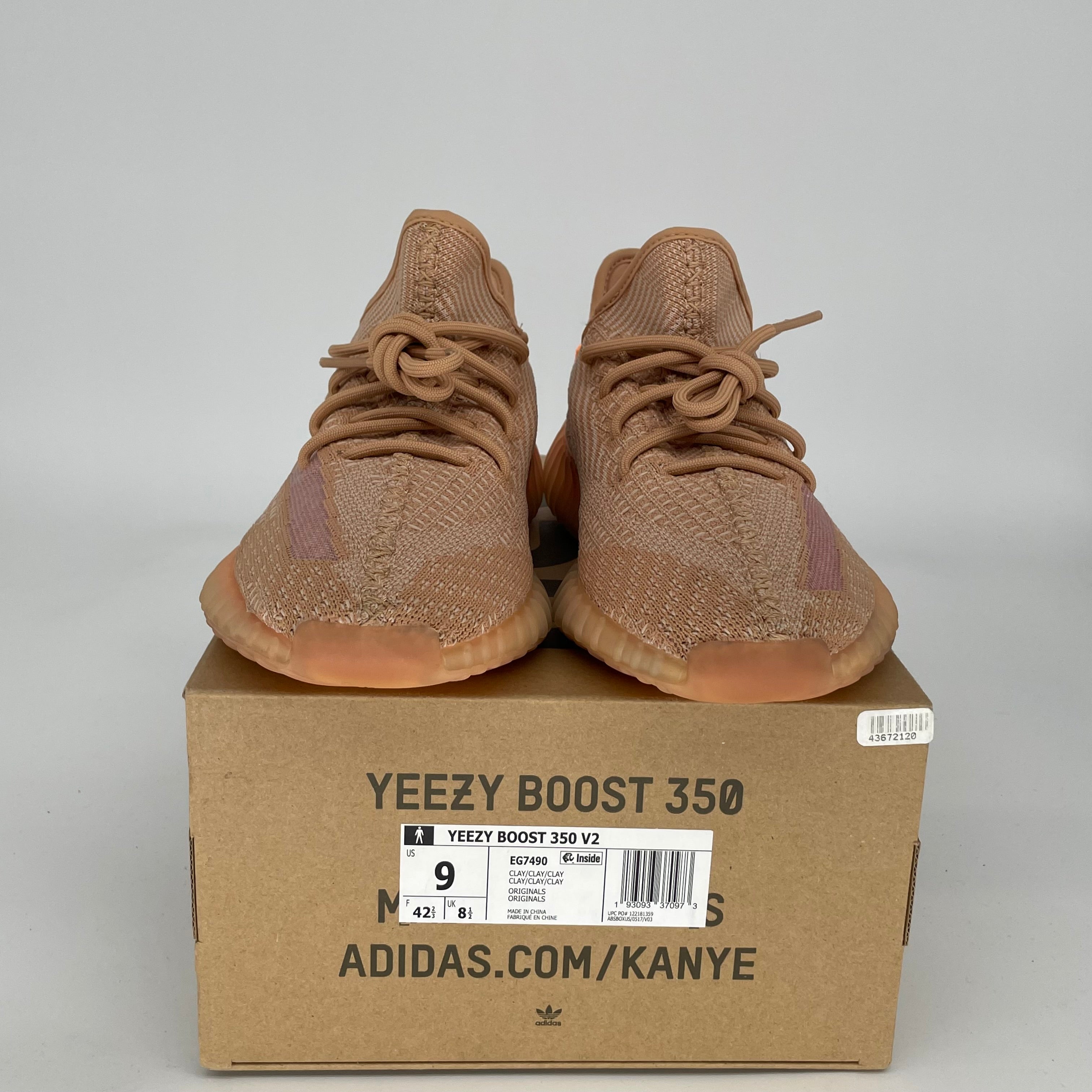 Adidas Yeezy Boost 350 V2 Clay Sneakers - Men's Size 9 (EG7490) | Comfortable Running Shoes for Gym, Jogging & Casual Wear
