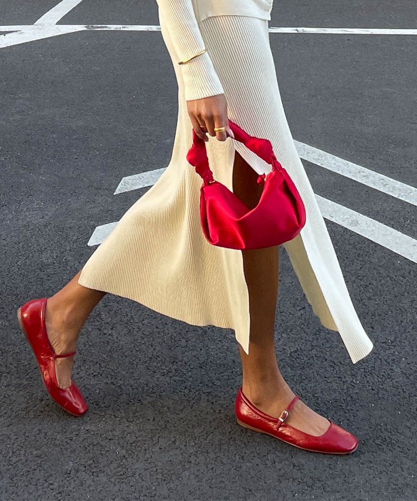REYES Women's Ballet Flats - Red Crinkle Patent Leather Comfortable Slip-On Shoes for Work, Office & Casual Wear