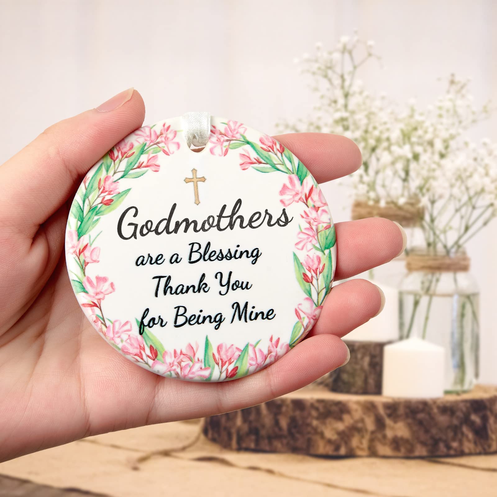 2025 Godmother Christmas Ornament - Ceramic Blessing Gift for Godmother (2.9 Inch) - Perfect for Holiday Tree Decorations & Thank You Presents - 'Godmothers Are a Blessing' Keepsake