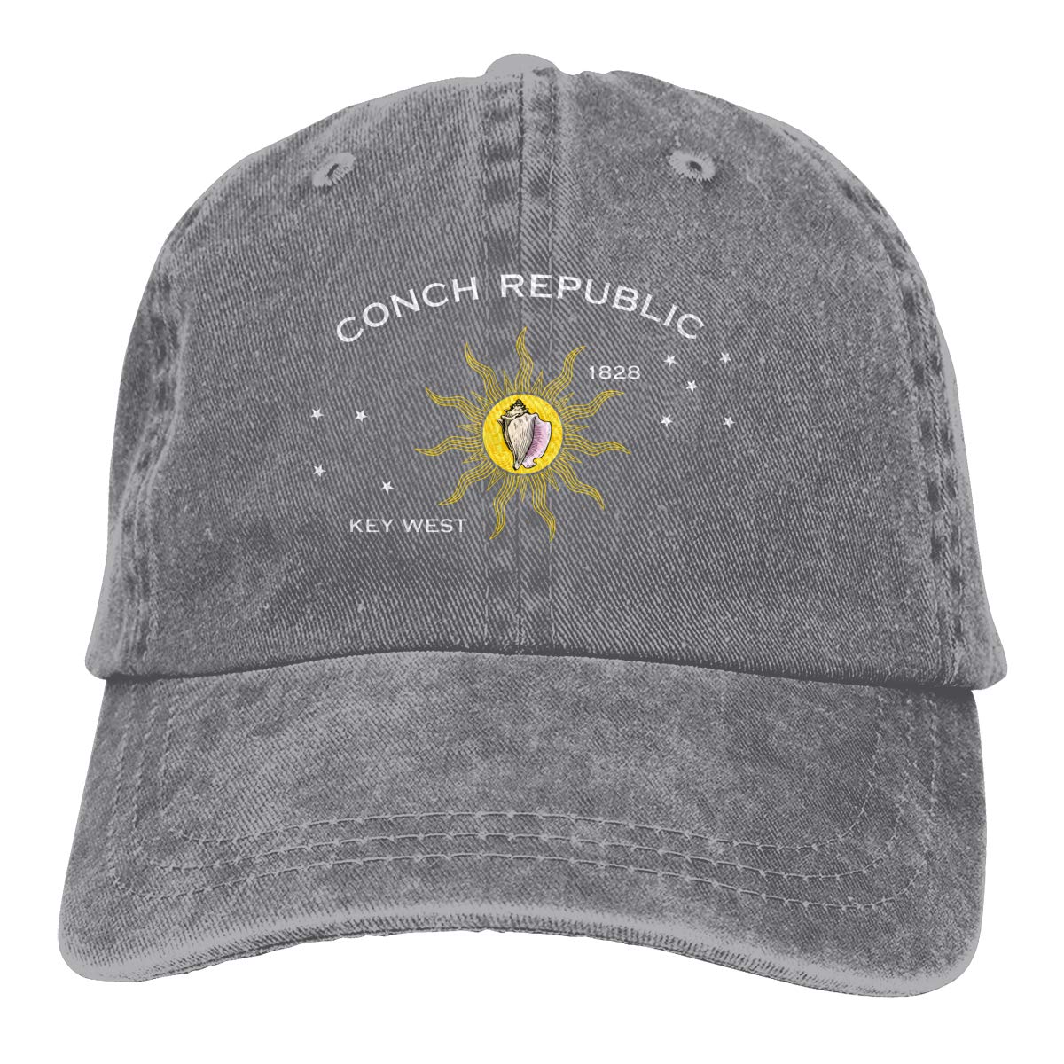 Vintage Conch Republic Key West 1828 Denim Cowboy Peaked Caps - Baseball Trucker Dad Golf Fishing Hats for Men & Women - Perfect for Outdoor Activities, Casual Wear and Beach Vacations