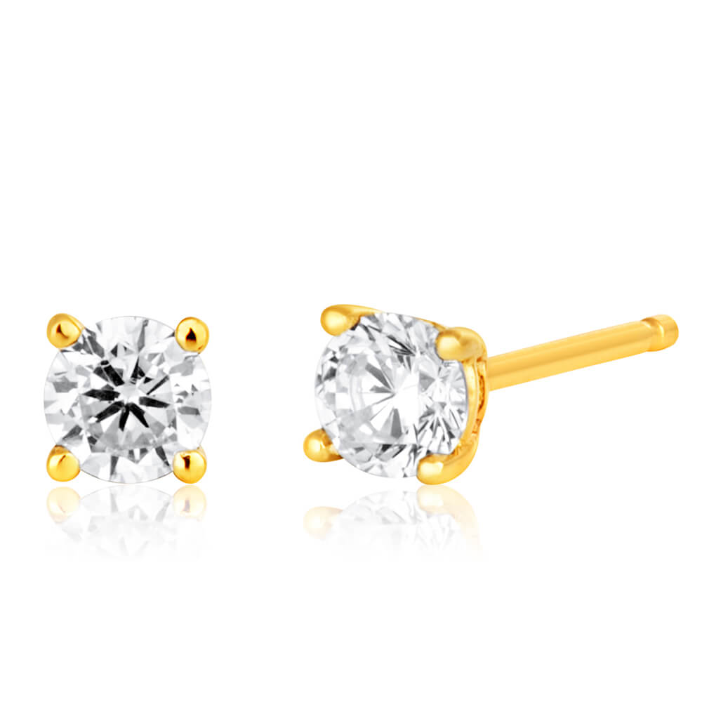 9ct Yellow Gold 3mm Zirconia Brilliant Cut Stud Earrings for Women - Hypoallergenic Cubic Zirconia Studs - Perfect for Everyday Wear, Gift Giving & Special Occasions