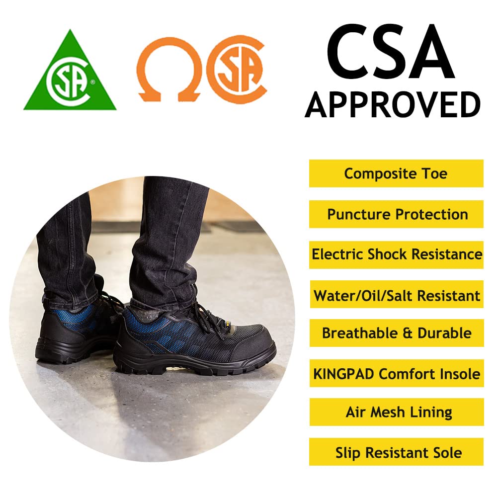 Tiger Safety CSA Approved Men's Metal-Free Ultra Lightweight Work Safety Shoes 3224 - Durable & Comfortable for Construction, Warehouse & Industrial Work