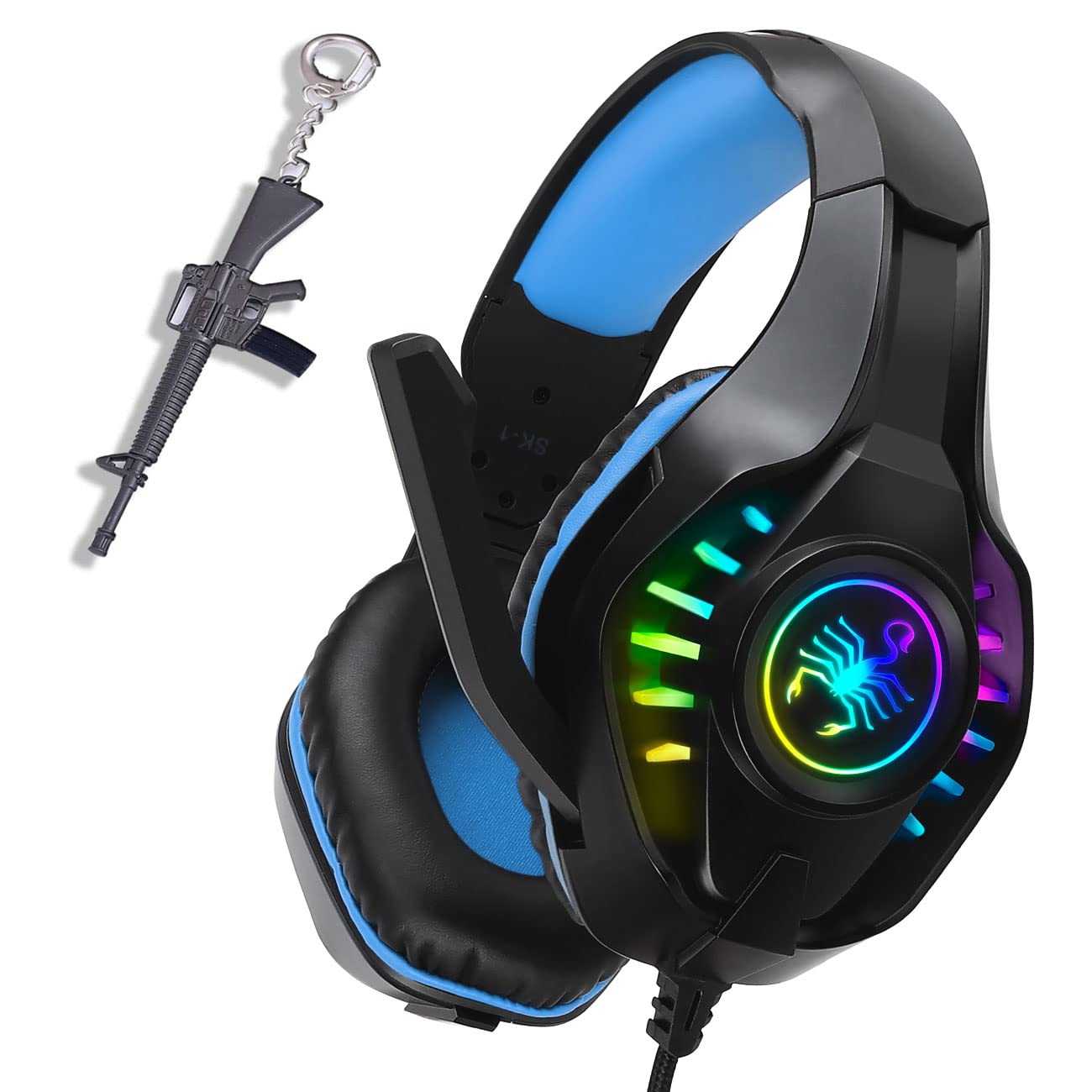 YOUXU Gaming Headset with Microphone - Noise Canceling Over-Ear Headphones for Xbox One, PS4, PC, Laptop, Tablet, Mac & Smartphones - Stereo Bass Surround Sound for Kids & Adults - Perfect for Gaming, Streaming & Online Classes (Blue)