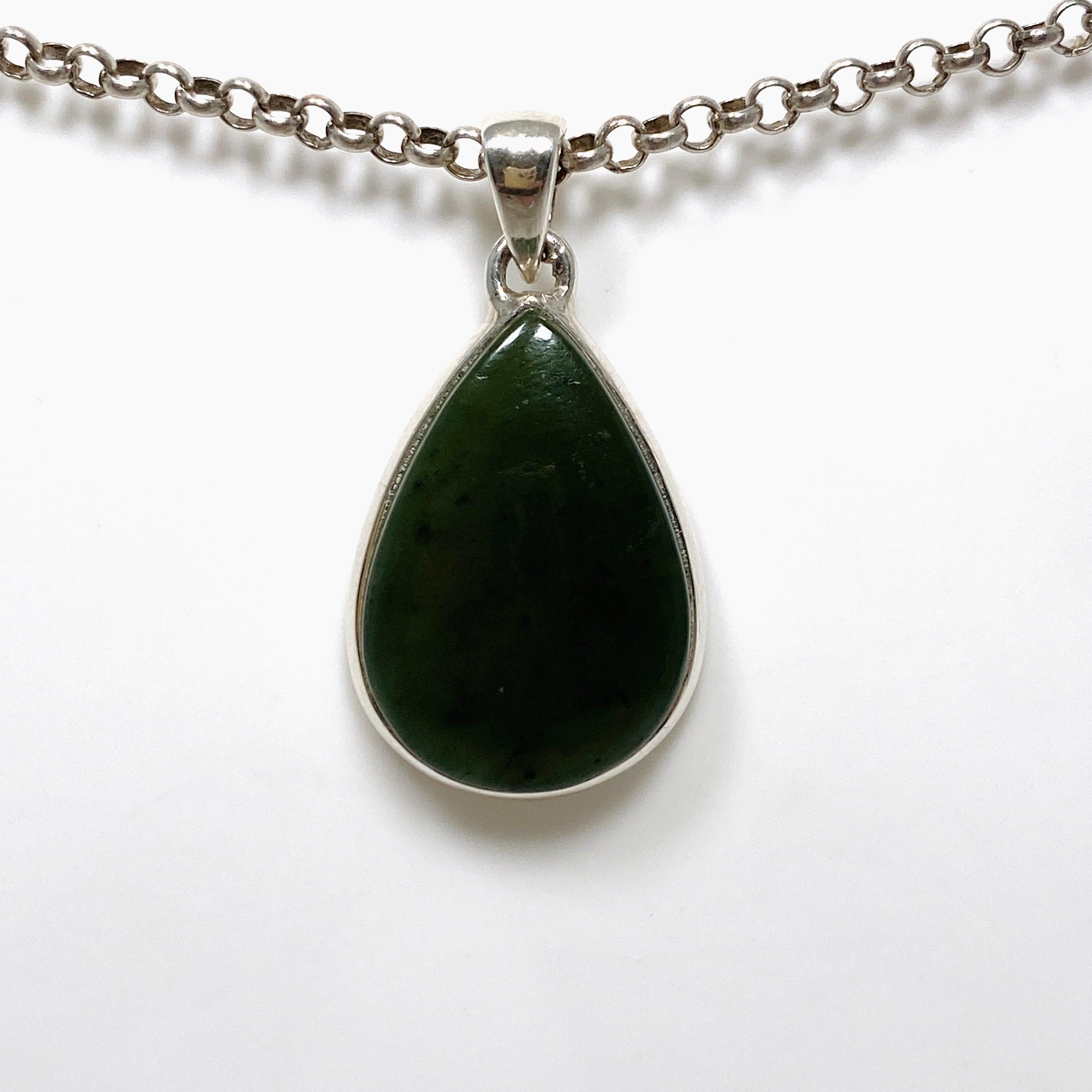 Natural Siberian Jade Nephrite Teardrop Pendant Necklace PPGJ673 - Elegant Jewelry Gift for Women, Perfect for Weddings & Special Occasions