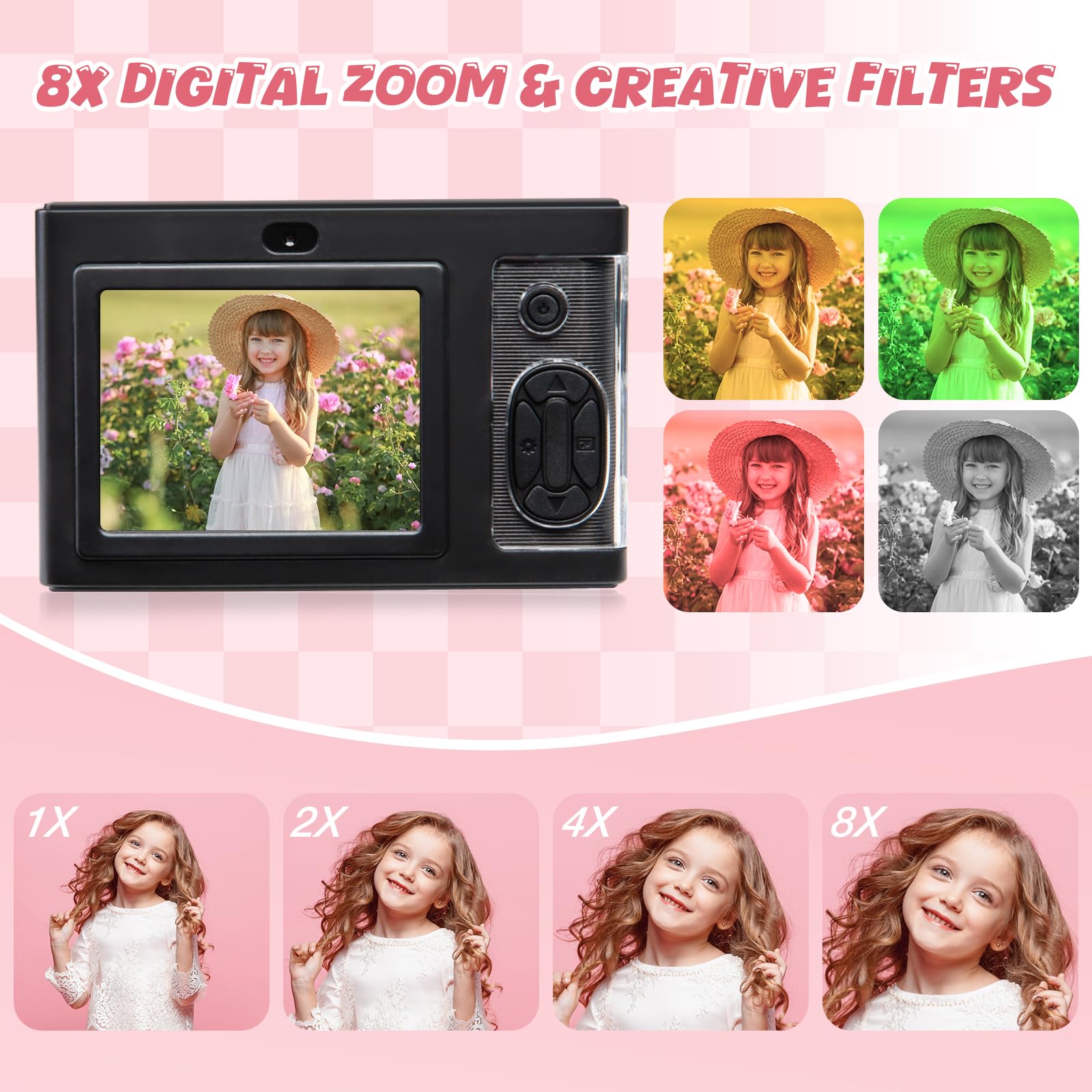 **48MP 8X Zoom Digital Camera for Kids - FHD 1080P Anti-Shake Compact Travel Camera with 32GB Card, Front Camera & Lanyard - Perfect Gift for Teens & Kids, Ideal for Travel, Parties & Everyday Photography**