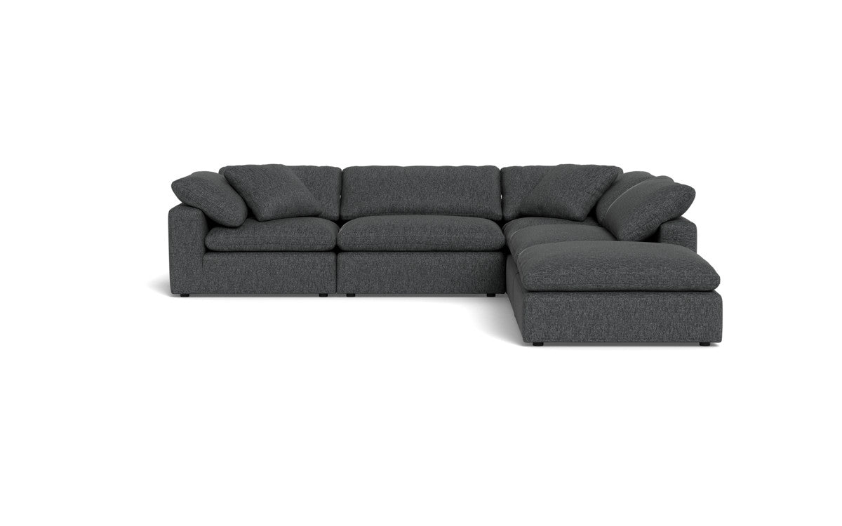Fluffy 4-Piece Sectional Sofa with Ottoman - Modern L-Shaped Couch Set for Living Room, Family Room & Apartment - Soft Fabric Upholstery, Comfortable Seating for Relaxing & Entertaining