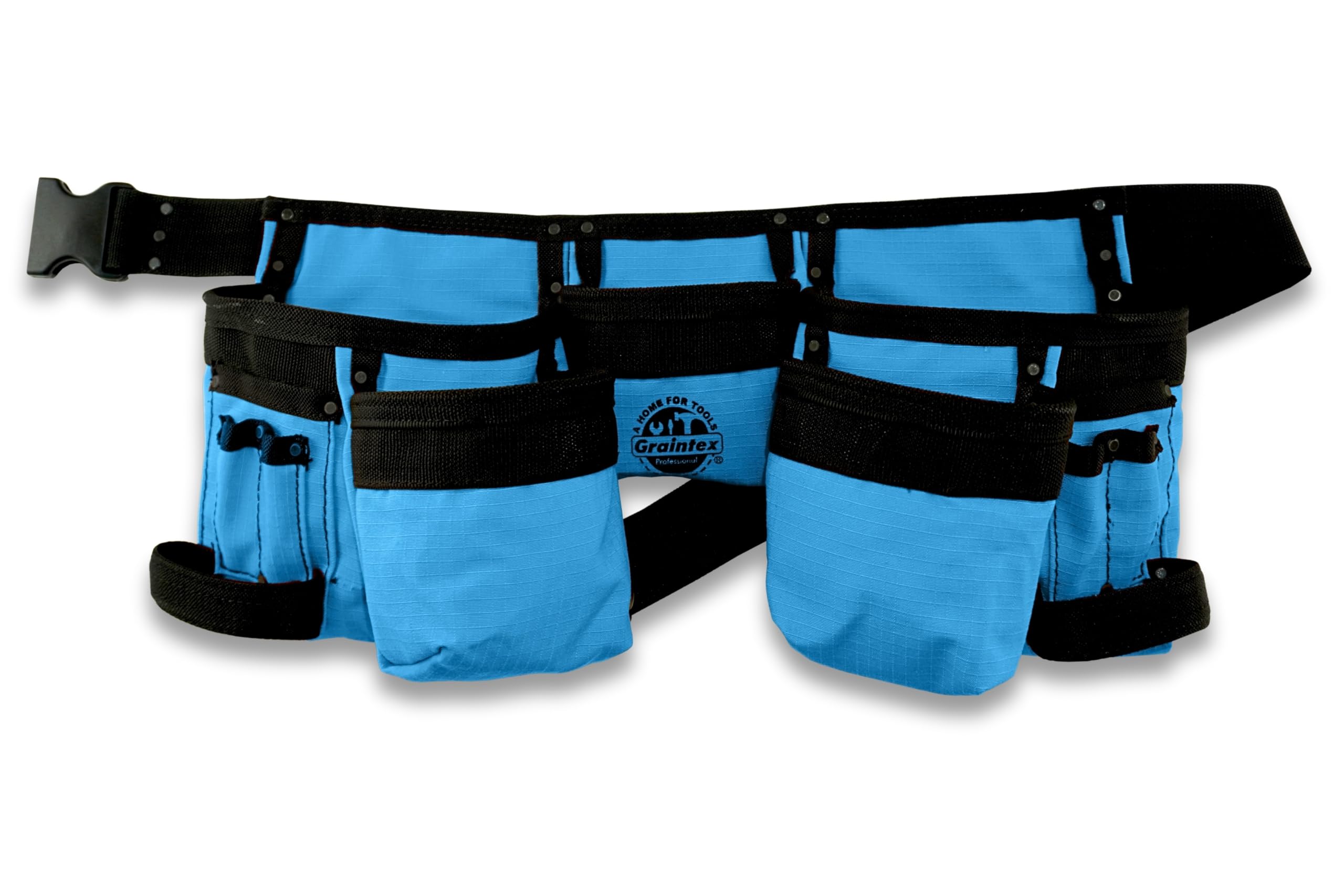 Graintex CD2143 11-Pocket Professional Tool Belt - Royal Blue Canvas Work Belt with Hammer Loops | Durable Tool Organizer for Carpenters, Electricians & DIY Projects | Perfect for Construction, Home Renovation & Woodworking