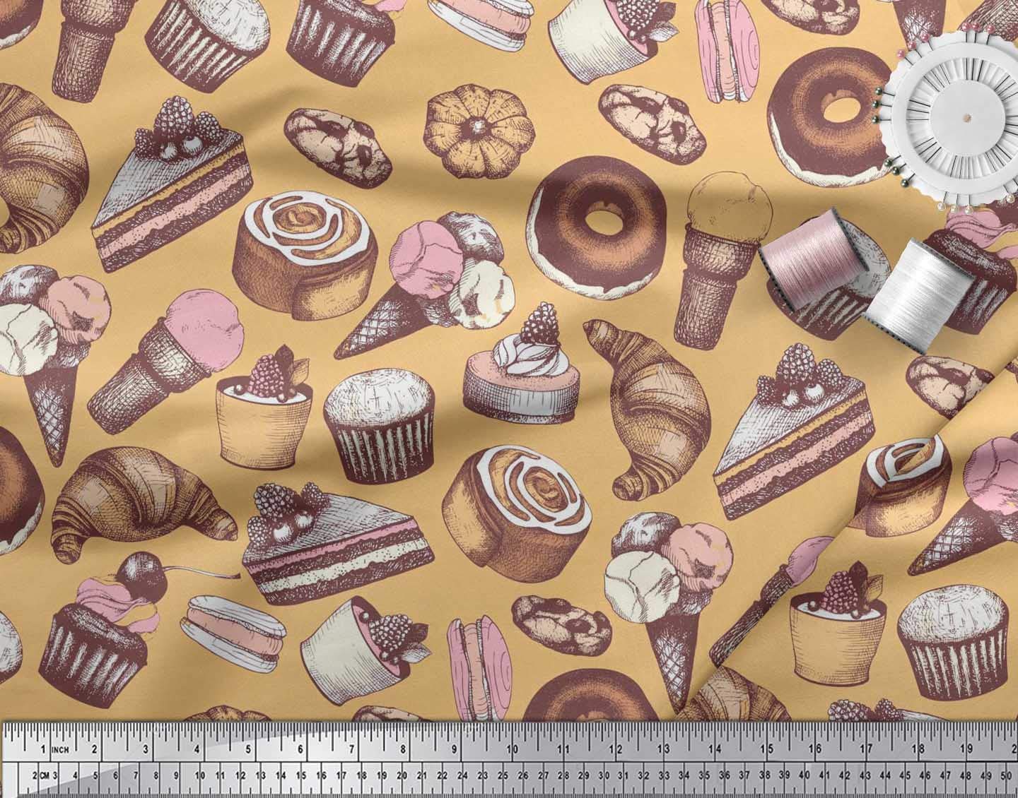 Soimoi Cotton Voile Orange Fabric by The Yard - 42 Inch Wide - Cupcake Donut Cookies Food Print Fabric for Quilting, Dressmaking & DIY Crafts - Whimsical Cotton Voile Material for Summer Dresses, Curtains & Home Decor Projects