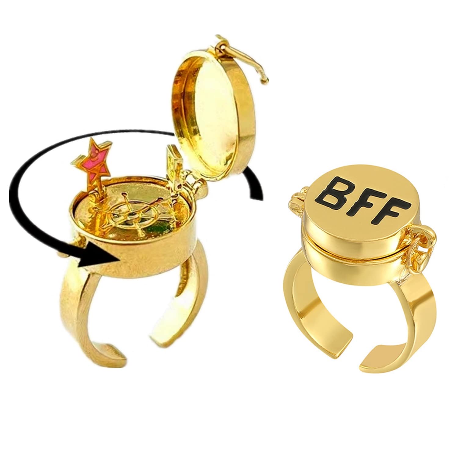 Spongebob BFF Rings for Best Friends - 14k Gold Plated Adjustable Friendship Rings for Teens - Cute Matching Jewelry Gifts for Girls & Boys (1 Pair) - Perfect for Birthdays, Anniversaries & Best Friend Day