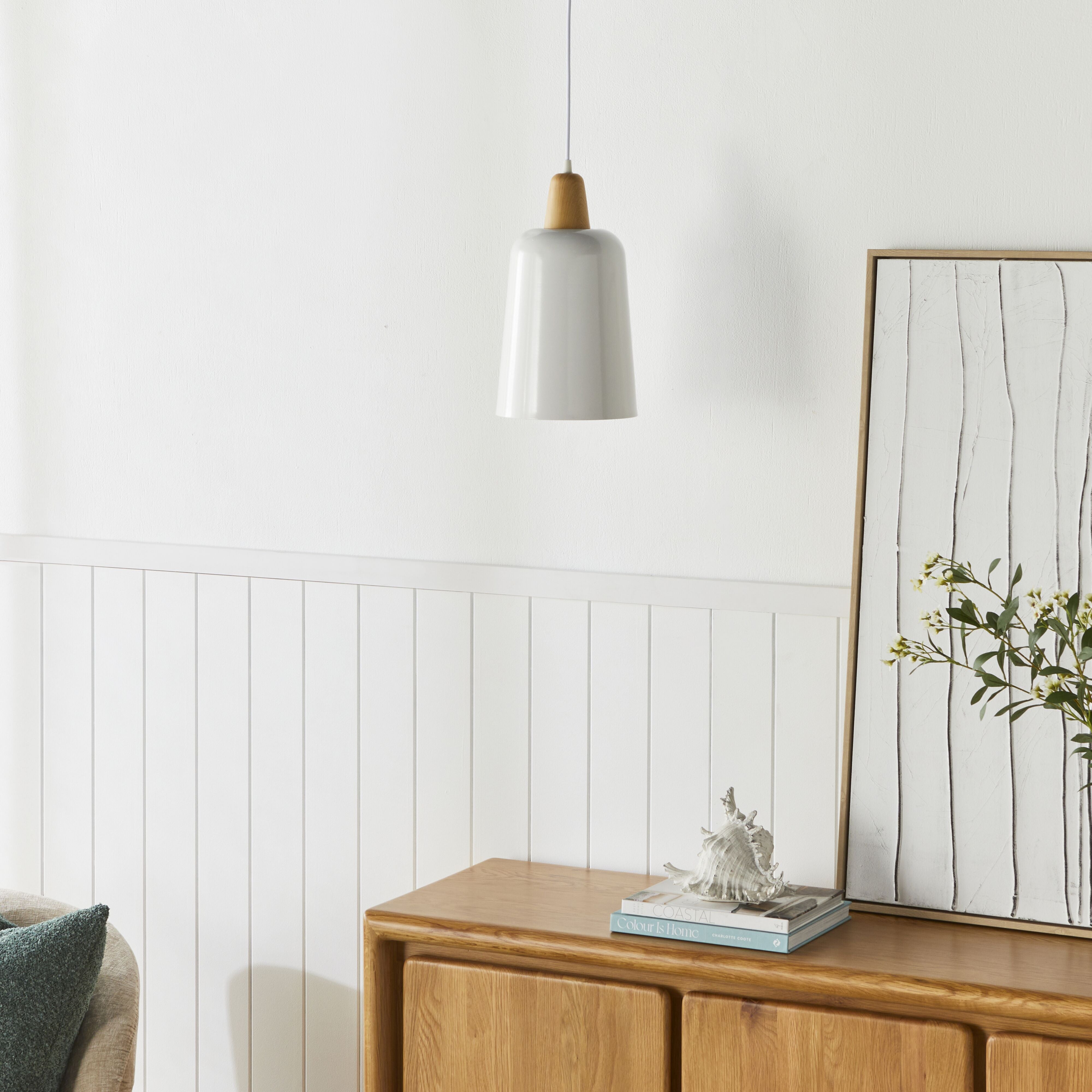 Belgrave Pendant Light Fixture - 34x20cm Modern White Glass Ceiling Lamp for Dining Room, Kitchen Island & Bedroom Lighting | Dimmable LED Chandelier